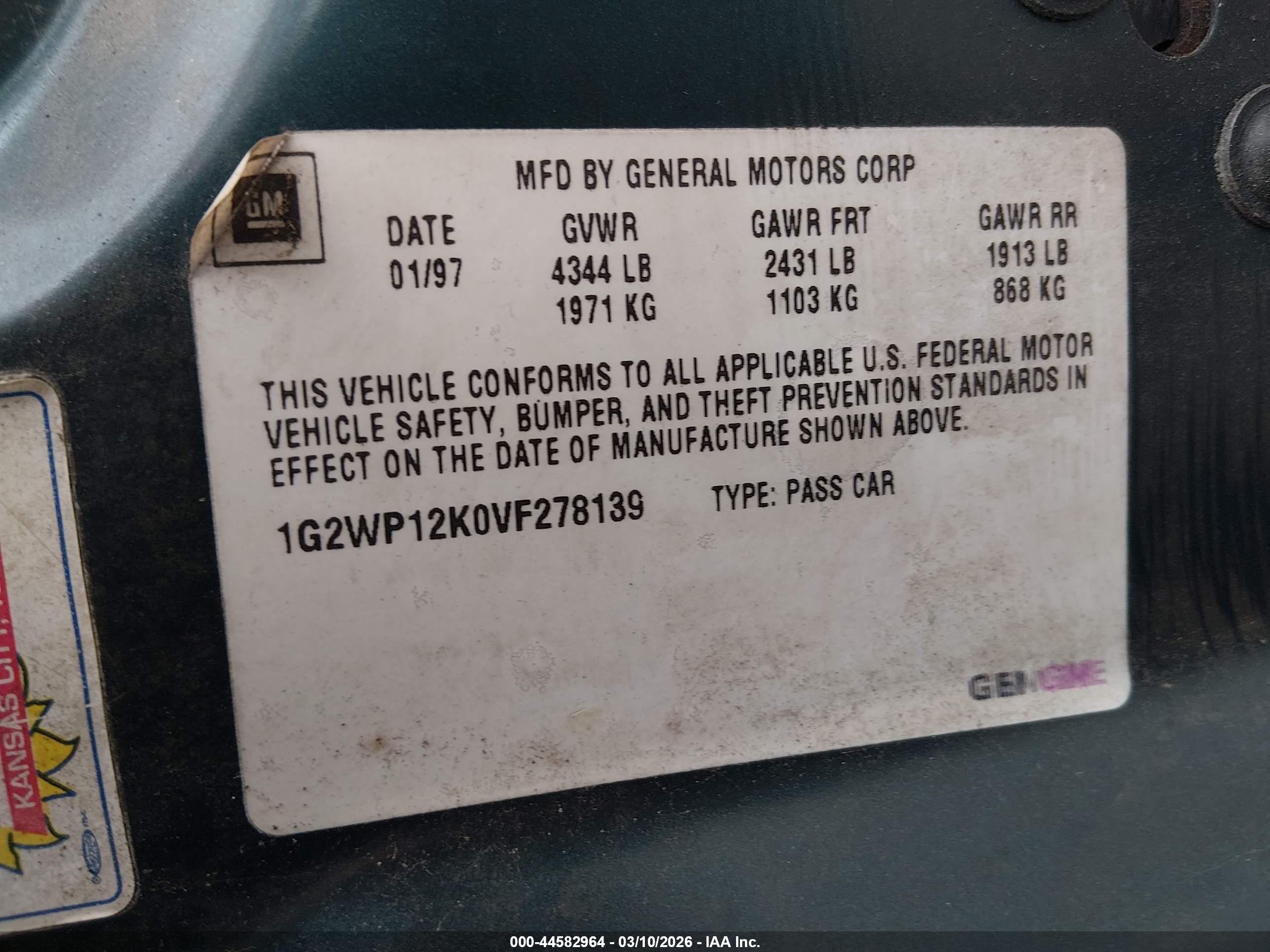 1997 Pontiac Grand Prix Gt Blue vin: 1G2WP12K0VF278139