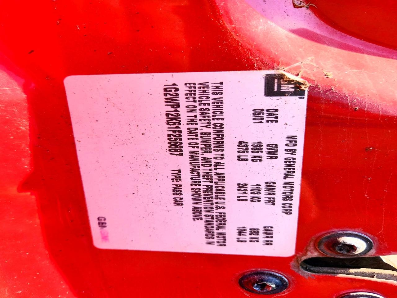 2001 Pontiac Grand Prix Gt Red vin: 1G2WP12K61F256687