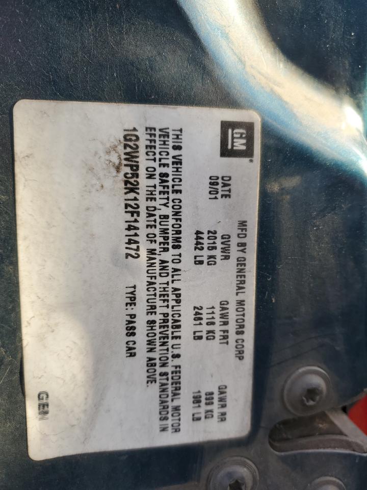 2002 Pontiac Grand Prix Gt Blue vin: 1G2WP52K12F141472