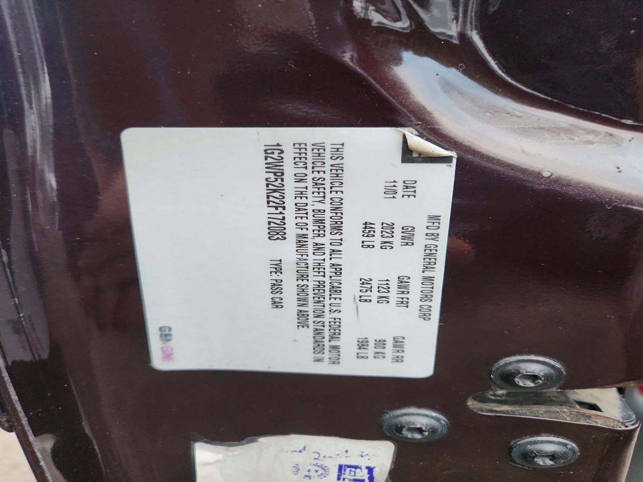 2002 Pontiac Grand Prix Gt Burgundy vin: 1G2WP52K22F172083
