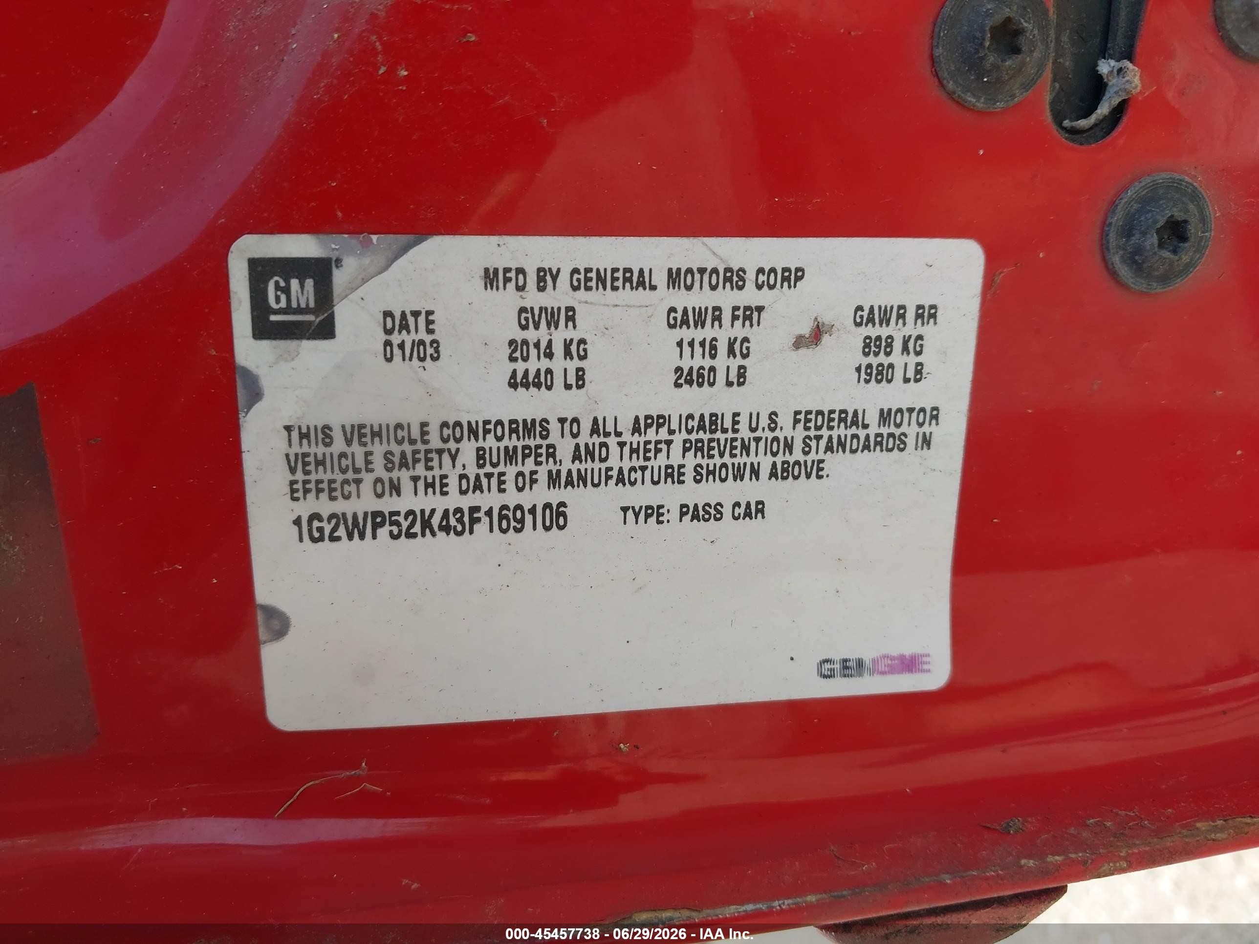 2003 Pontiac Grand Prix Gt Красный vin: 1G2WP52K43F169106