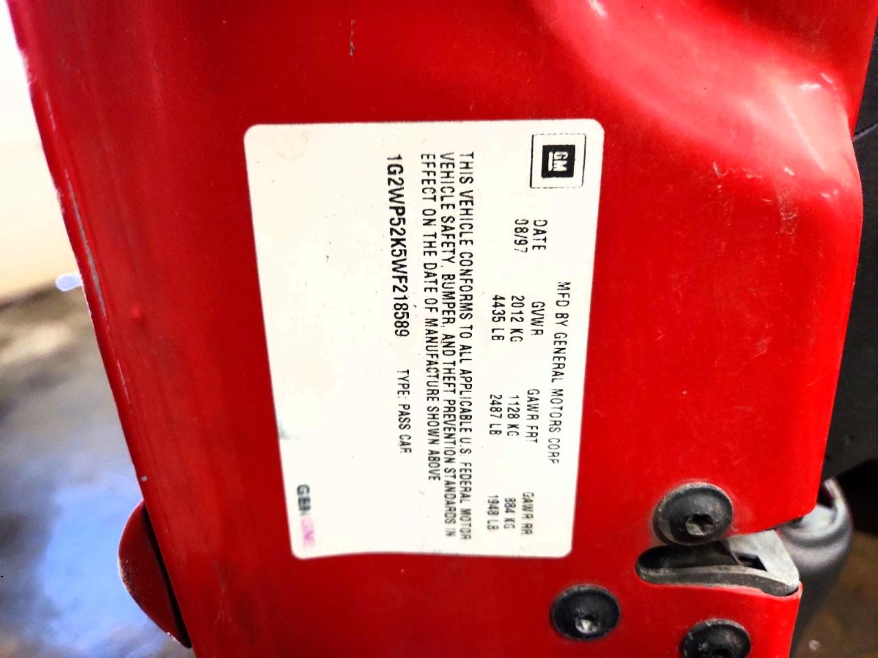 1998 Pontiac Grand Prix Gt Red vin: 1G2WP52K5WF218589