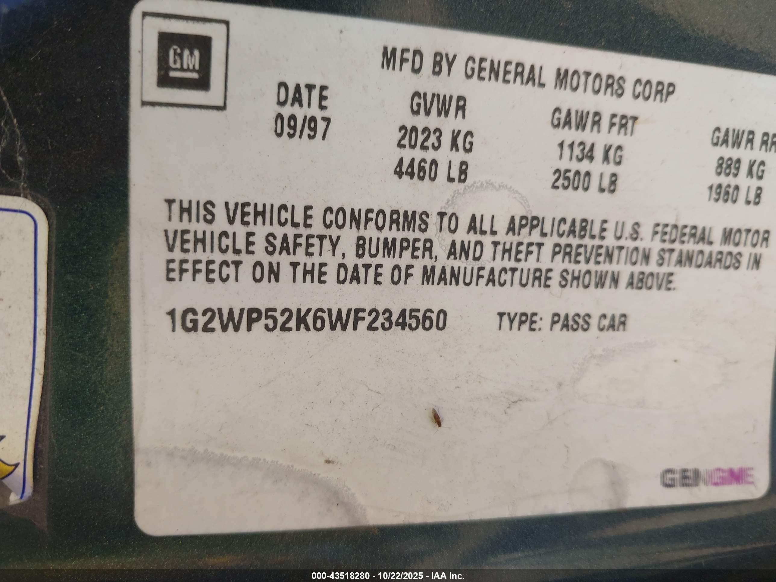 1998 Pontiac Grand Prix Gt Зеленый vin: 1G2WP52K6WF234560