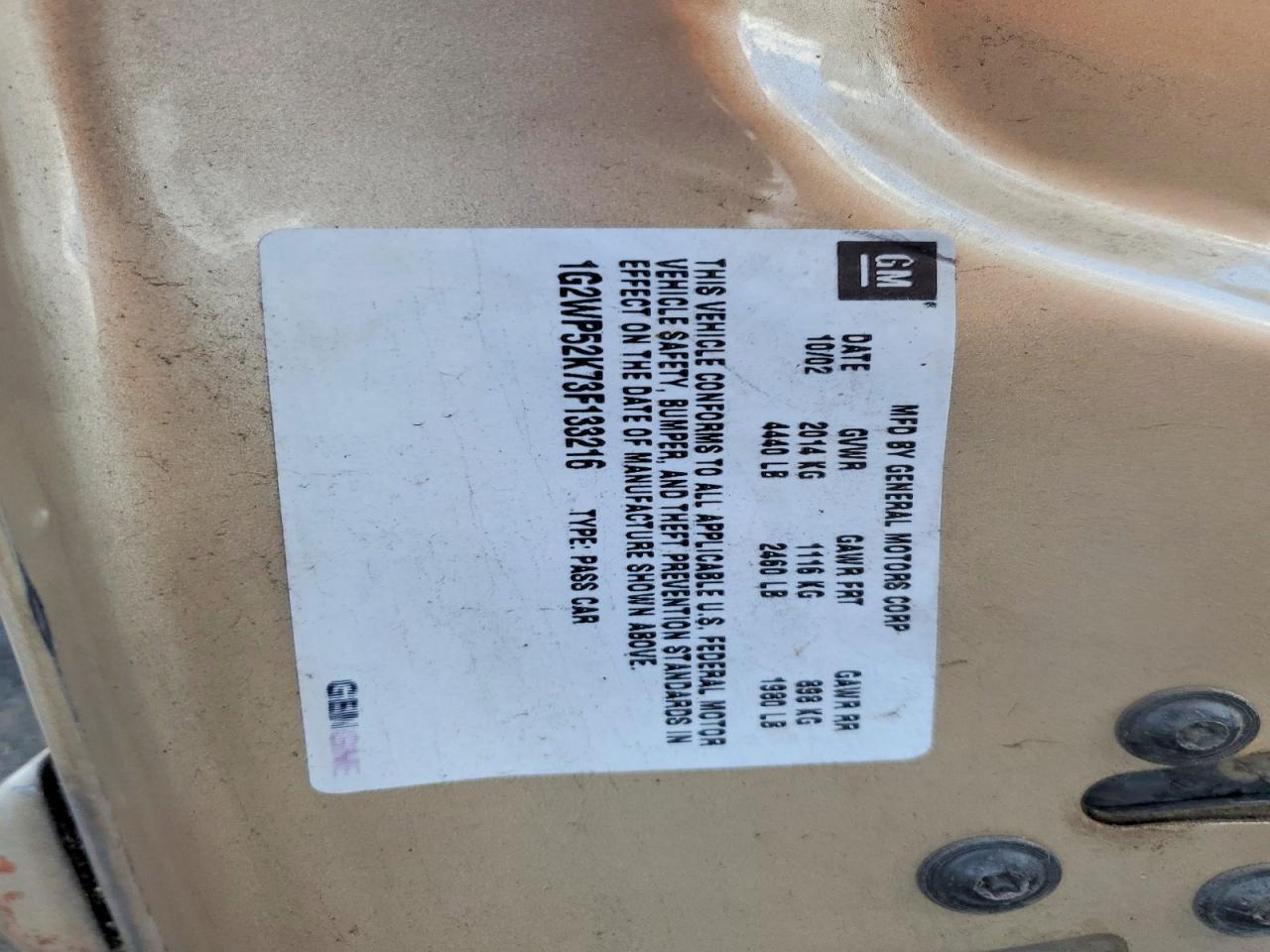2003 Pontiac Grand Prix Gt Золотой vin: 1G2WP52K73F133216