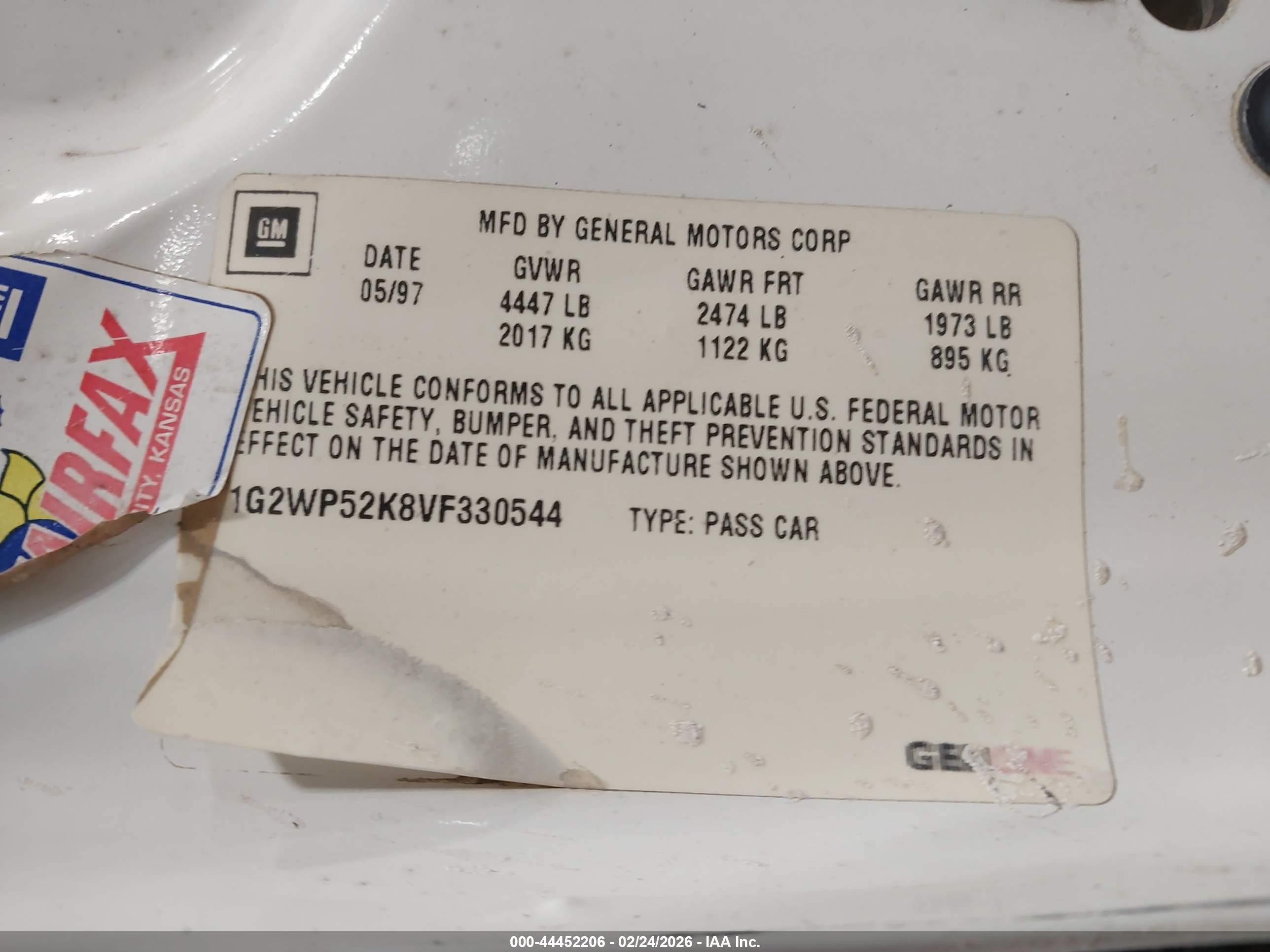 1997 Pontiac Grand Prix Gt Белый vin: 1G2WP52K8VF330544
