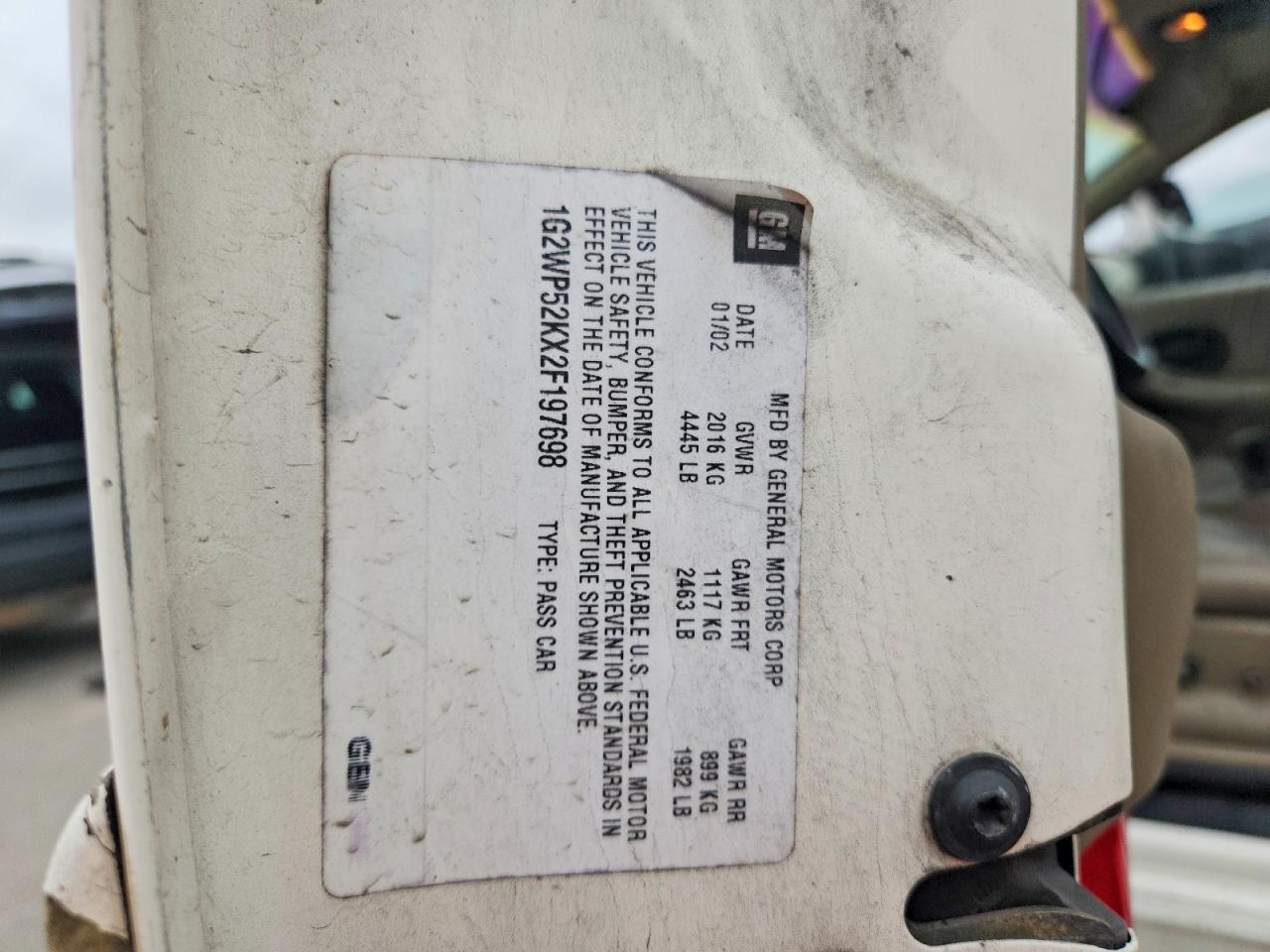 2002 Pontiac Grand Prix Gt White vin: 1G2WP52KX2F197698