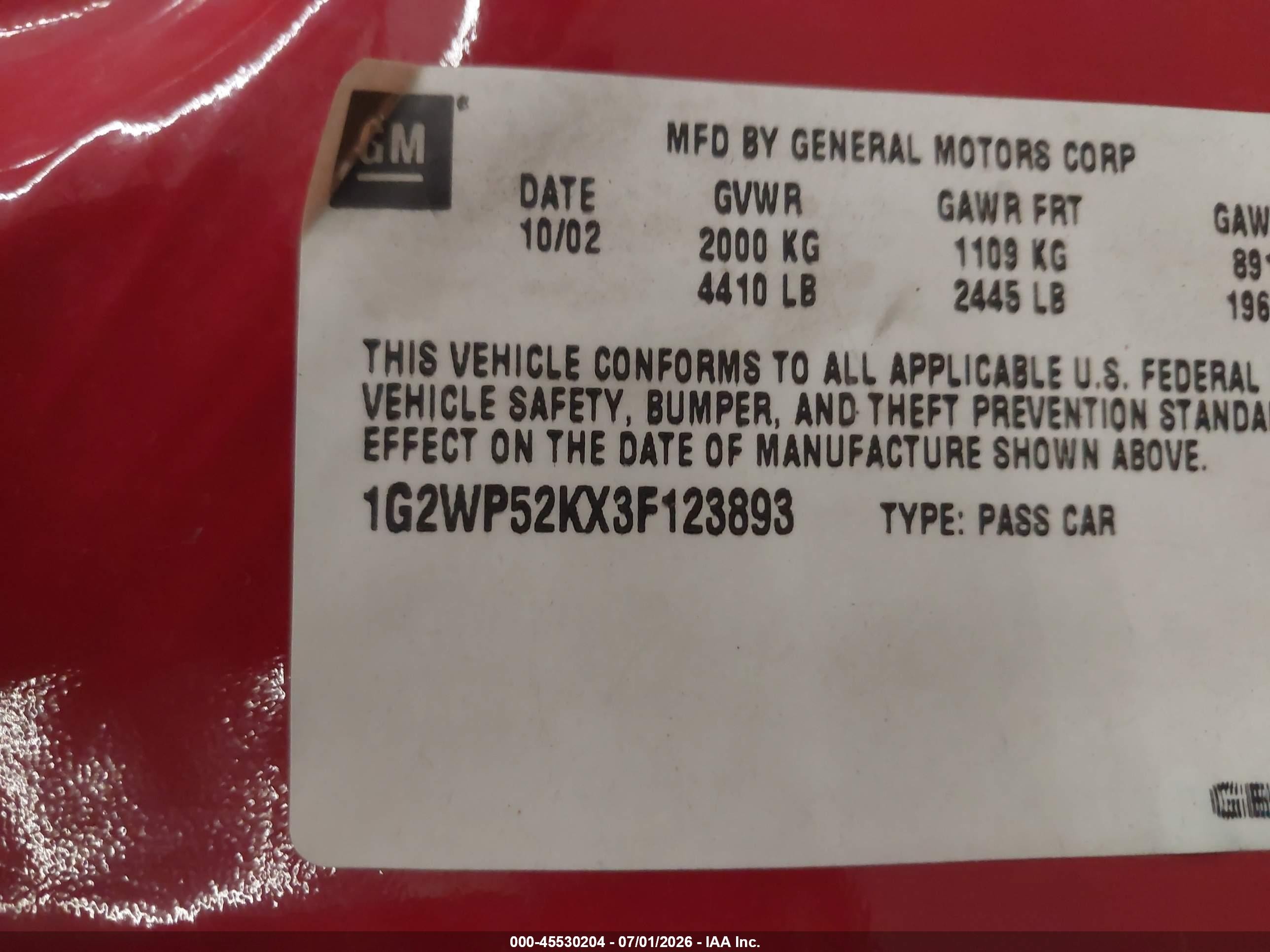 2003 Pontiac Grand Prix Gt Red vin: 1G2WP52KX3F123893