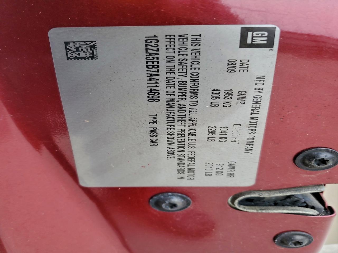 2010 Pontiac G6 Burgundy vin: 1G2ZA5EB7A4114698