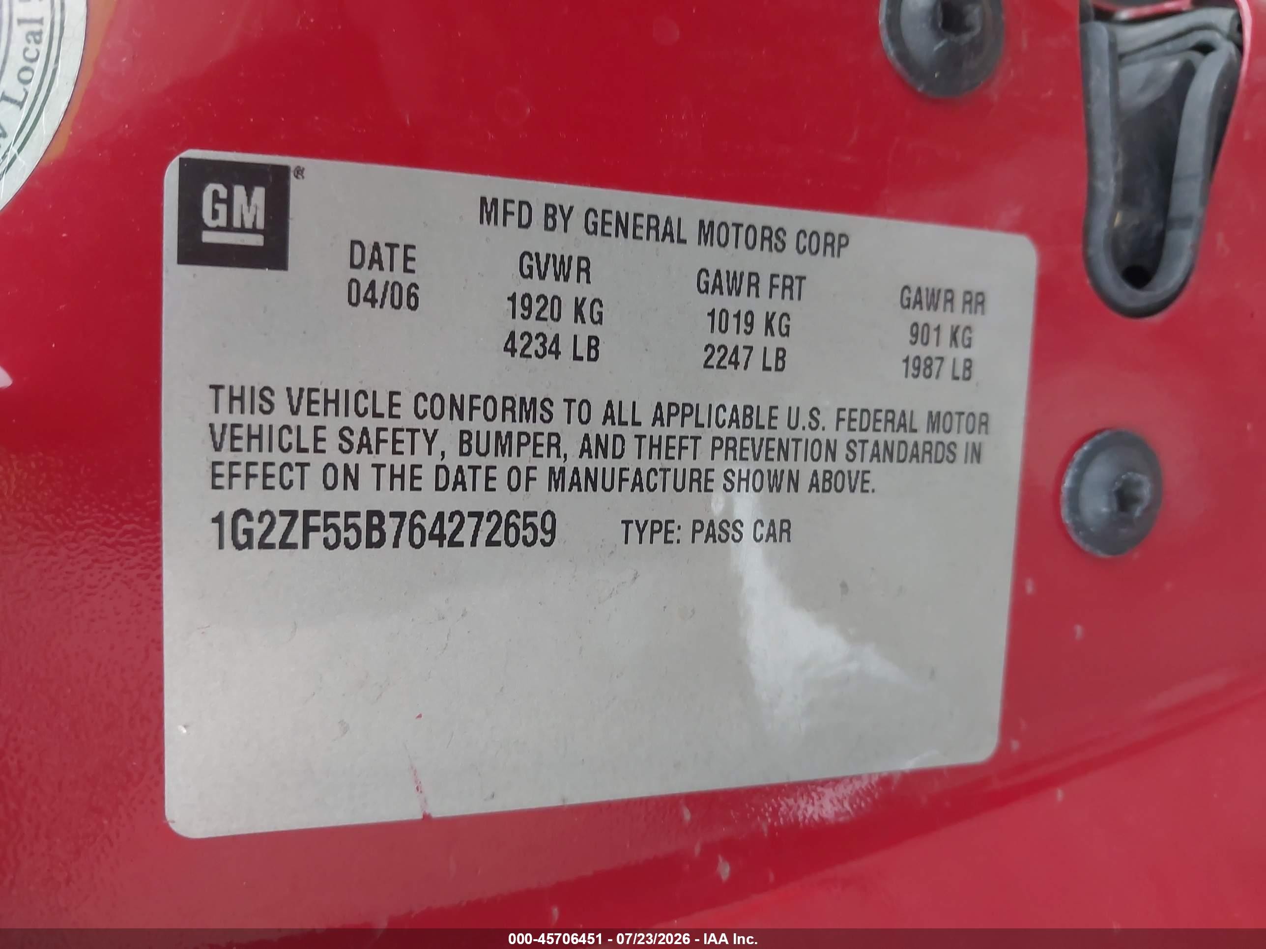 2006 Pontiac G6   Red vin: 1G2ZF55B764272659