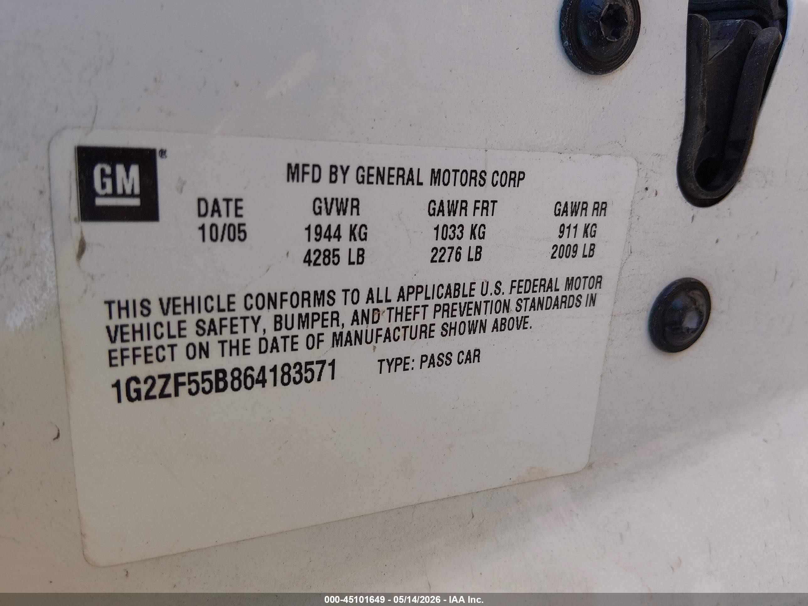 2006 Pontiac G6   Белый vin: 1G2ZF55B864183571