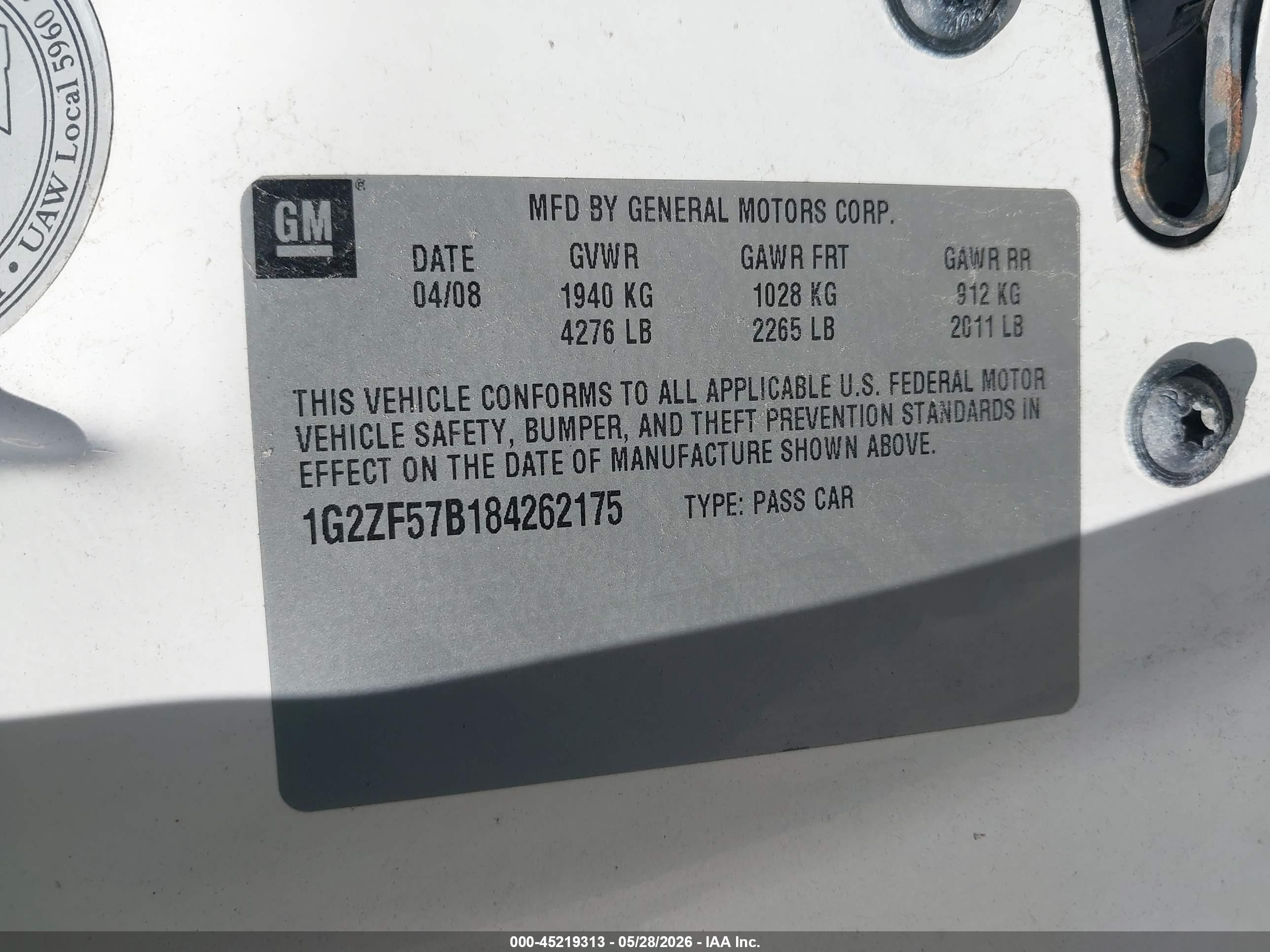 2008 Pontiac G6 Value Leader White vin: 1G2ZF57B184262175