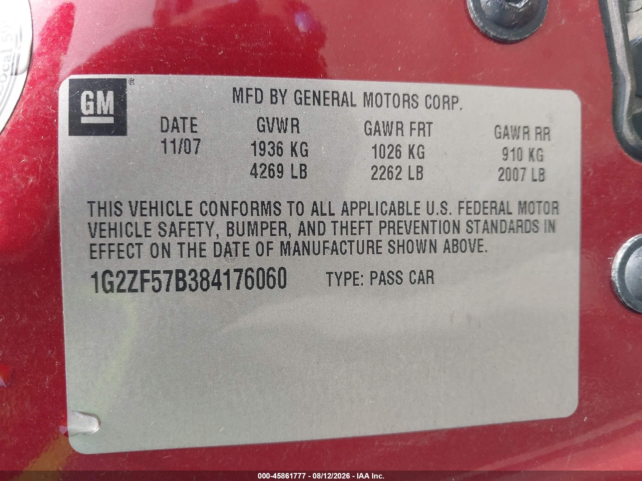 2008 Pontiac G6 Value Leader Red vin: 1G2ZF57B384176060
