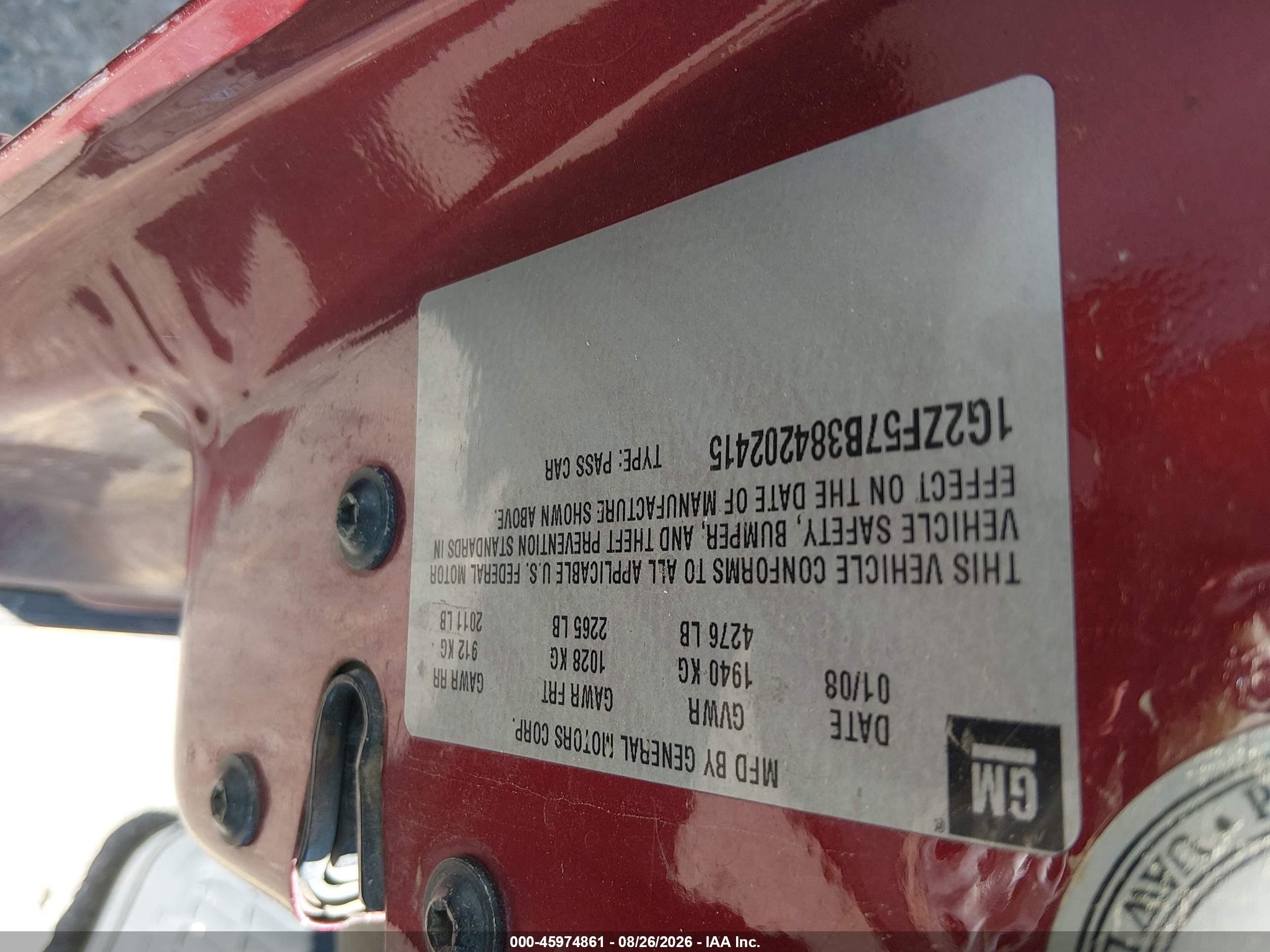 2008 Pontiac G6 Value Leader Red vin: 1G2ZF57B384202415