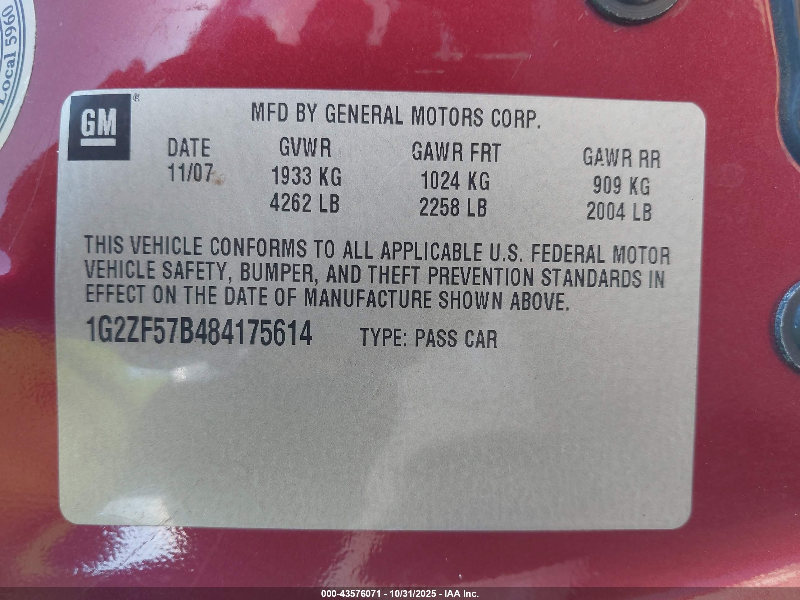 2008 Pontiac G6 Value Leader Red vin: 1G2ZF57B484175614