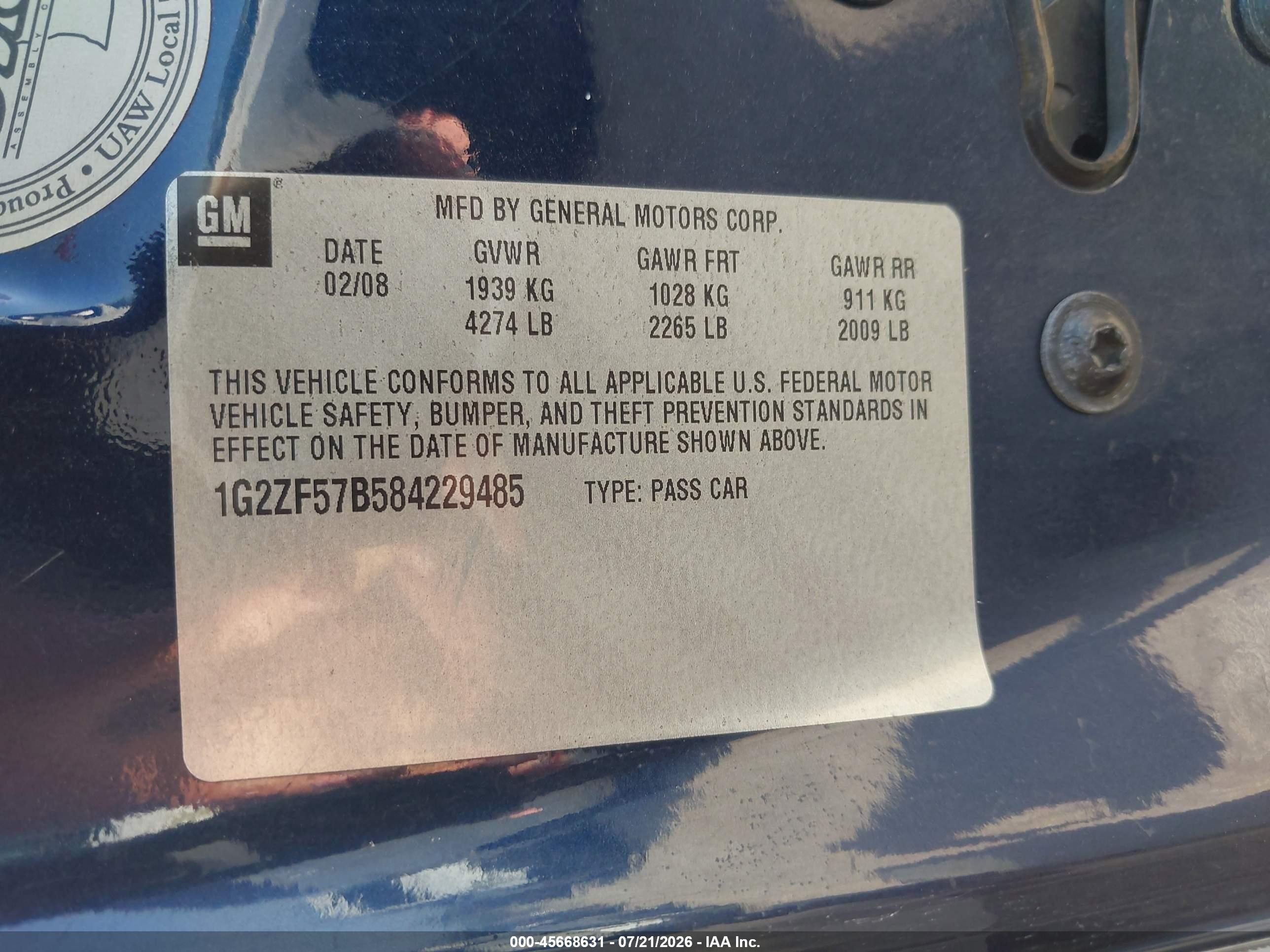 2008 Pontiac G6 Value Leader Dark Blue vin: 1G2ZF57B584229485