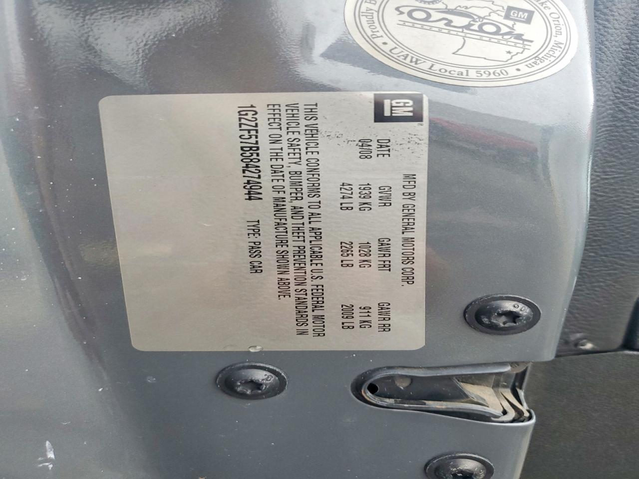 2008 Pontiac G6 Value Leader Gray vin: 1G2ZF57B584274944