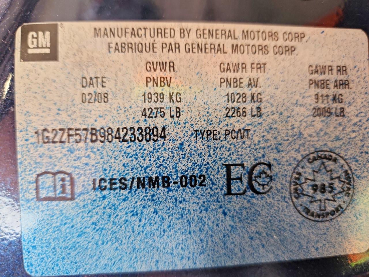2008 Pontiac G6 Value Leader Blue vin: 1G2ZF57B984233894
