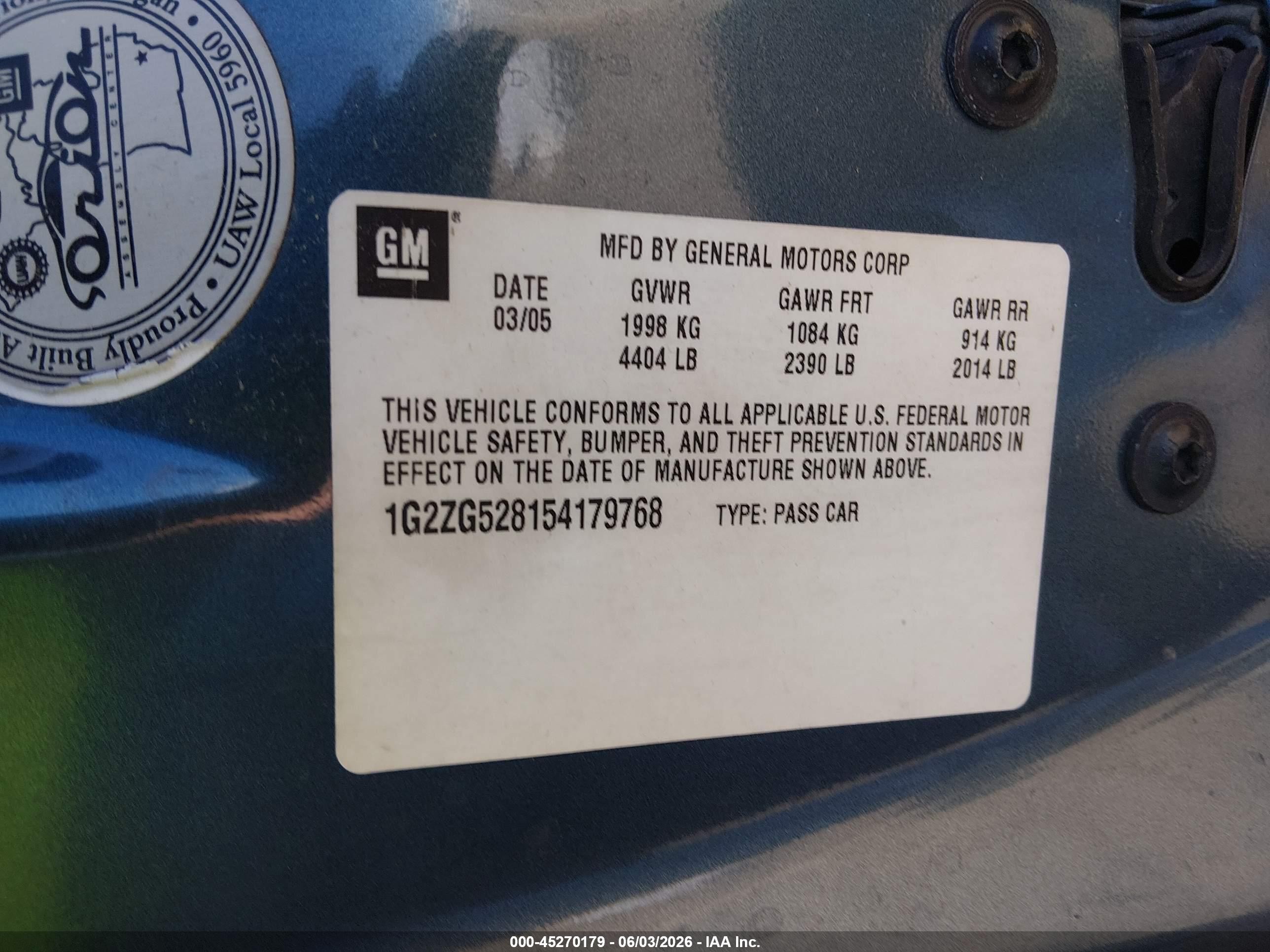 2005 Pontiac G6   Light Blue vin: 1G2ZG528154179768