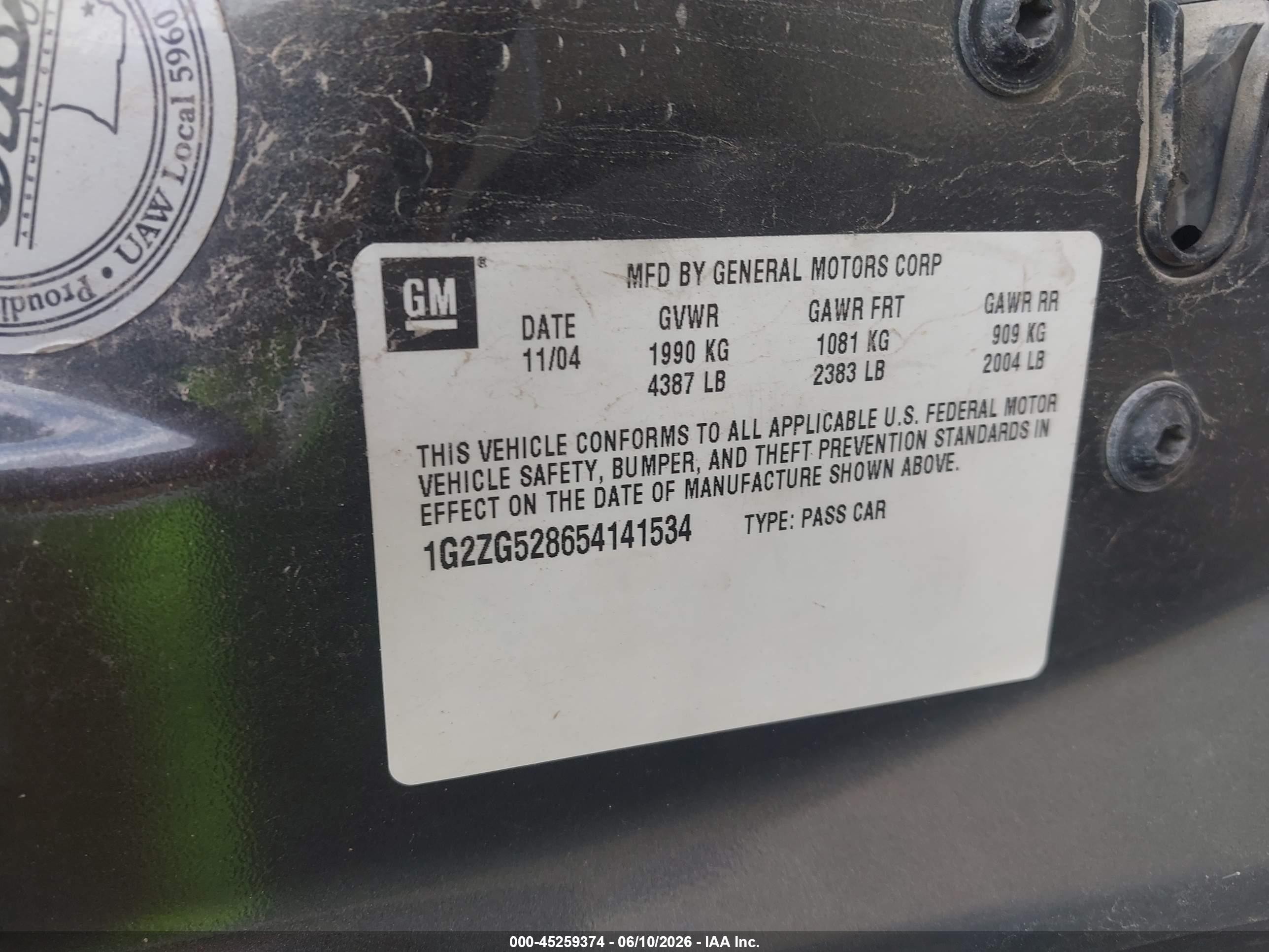 2005 Pontiac G6   Gray vin: 1G2ZG528654141534