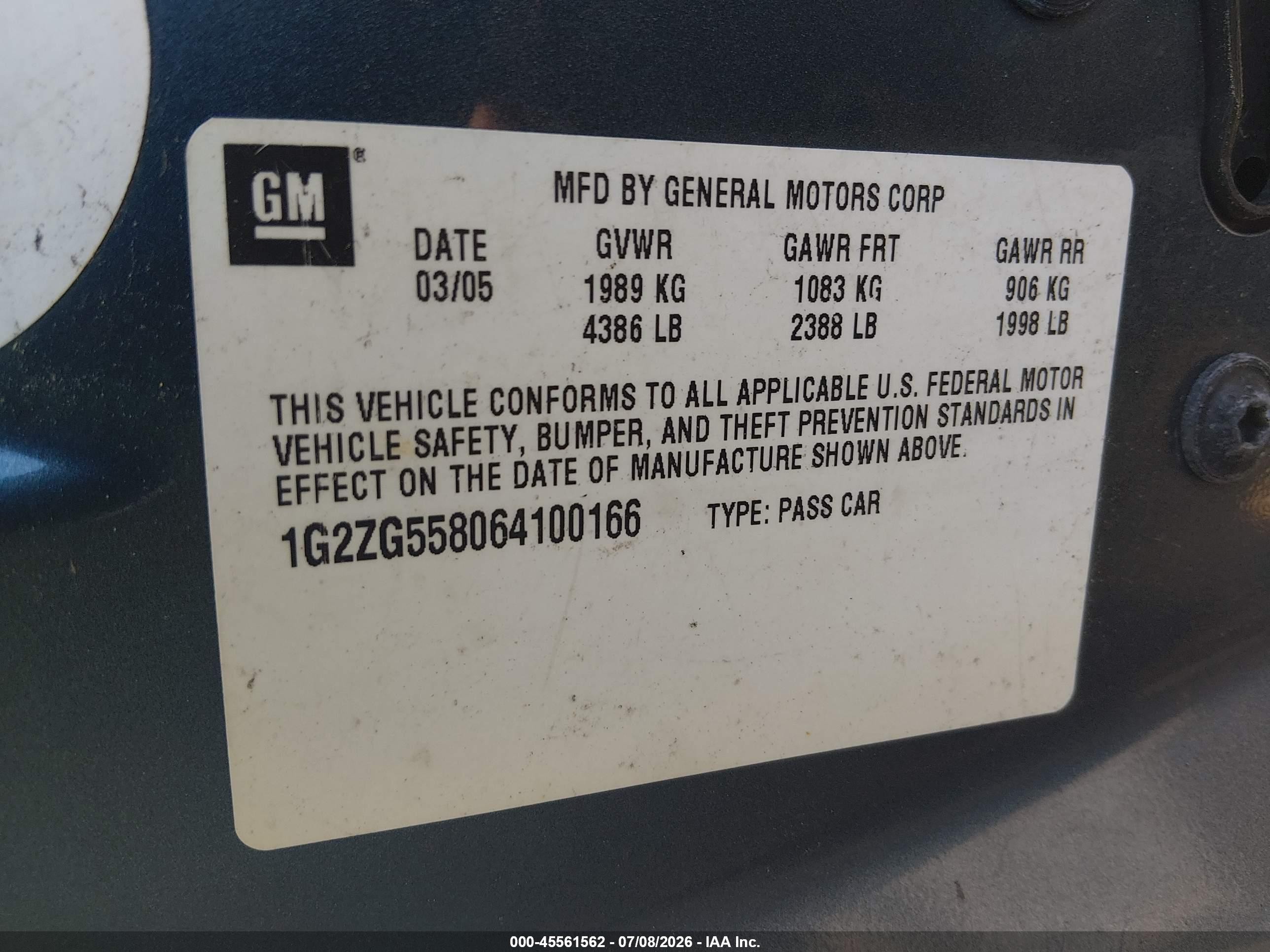 2006 Pontiac G6   Blue vin: 1G2ZG558064100166