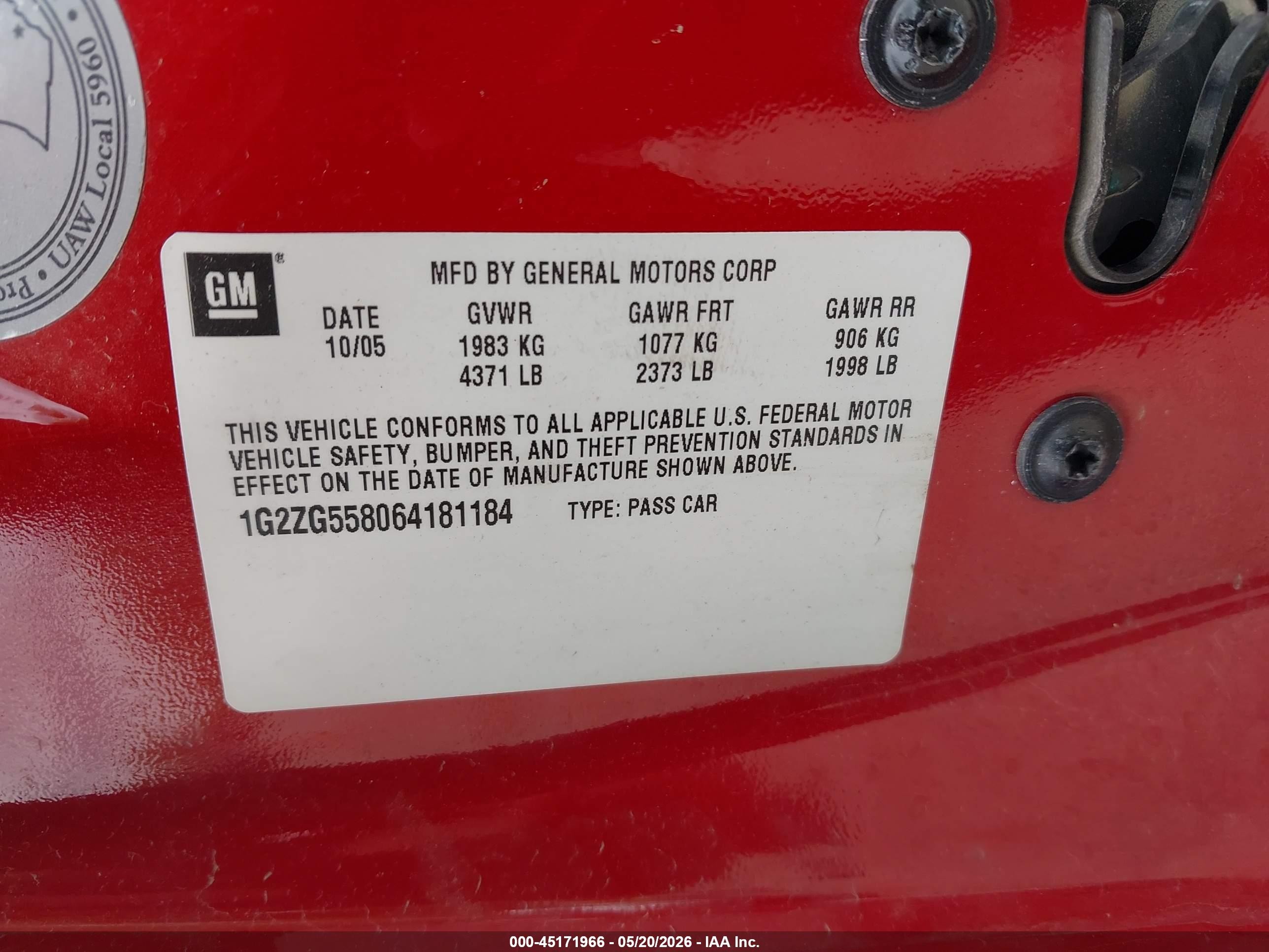 2006 Pontiac G6   Красный vin: 1G2ZG558064181184