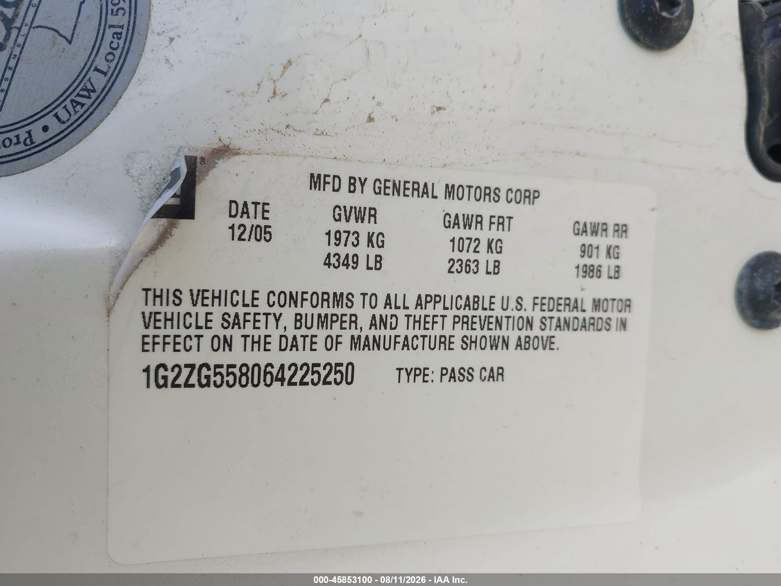 2006 Pontiac G6   White vin: 1G2ZG558064225250