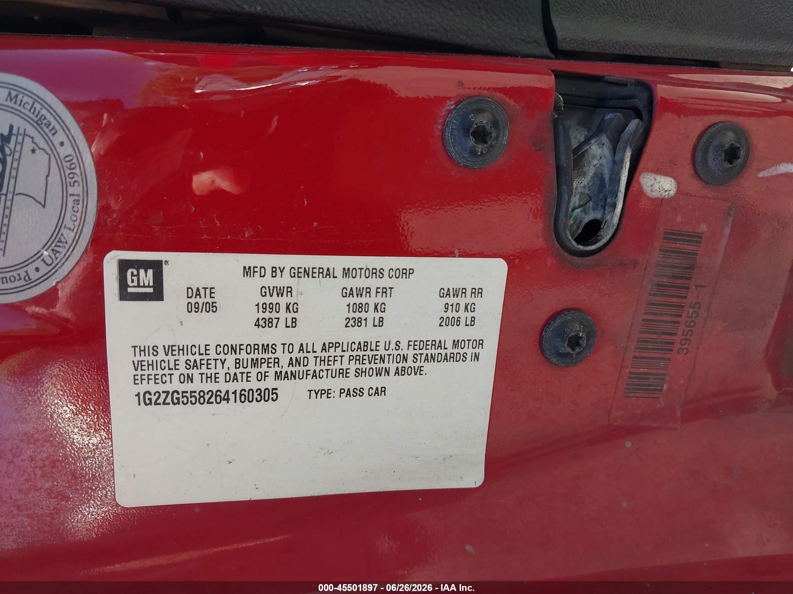 2006 Pontiac G6   Red vin: 1G2ZG558264160305