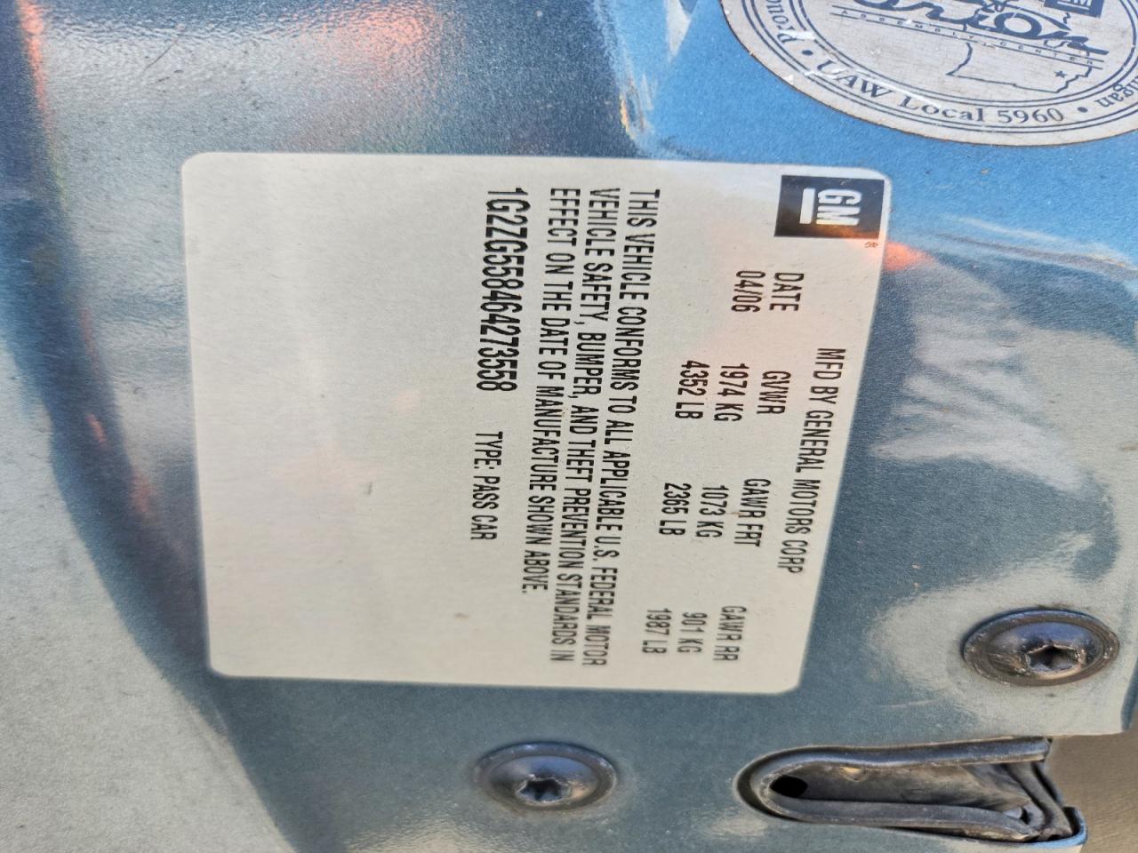 2006 Pontiac G6 Blue vin: 1G2ZG558464273558