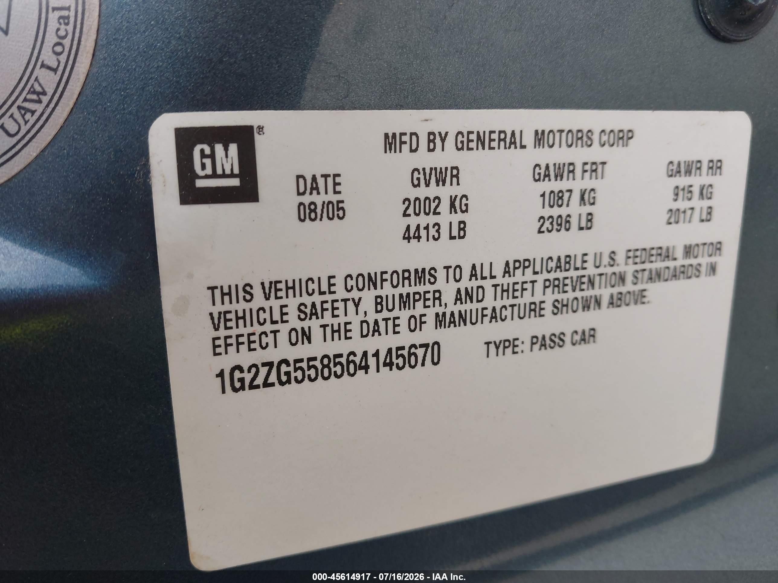 2006 Pontiac G6   Blue vin: 1G2ZG558564145670