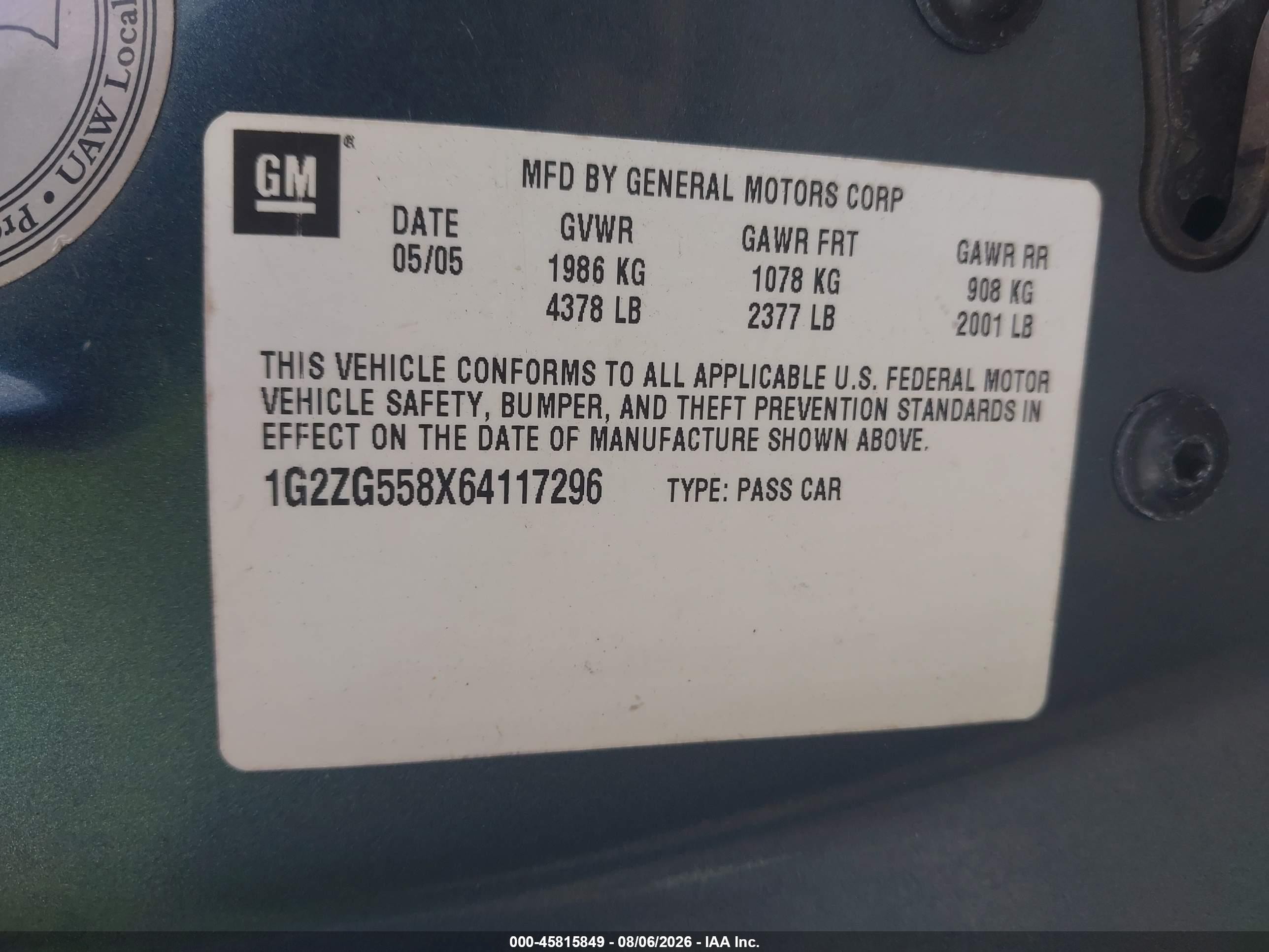 2006 Pontiac G6   Green vin: 1G2ZG558X64117296