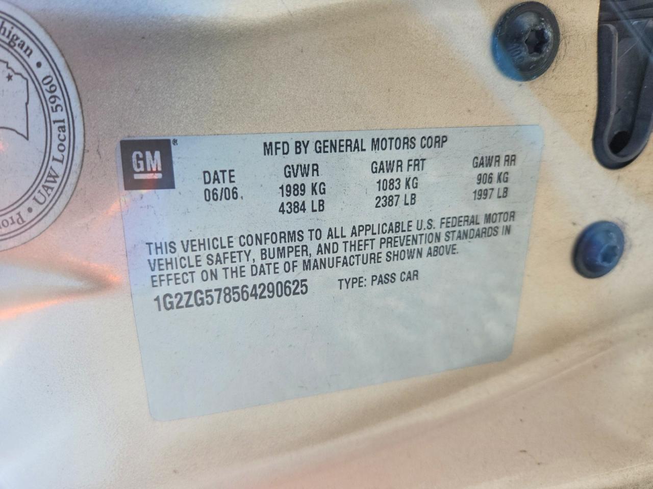 2006 Pontiac G6 Se1 Tan vin: 1G2ZG578564290625