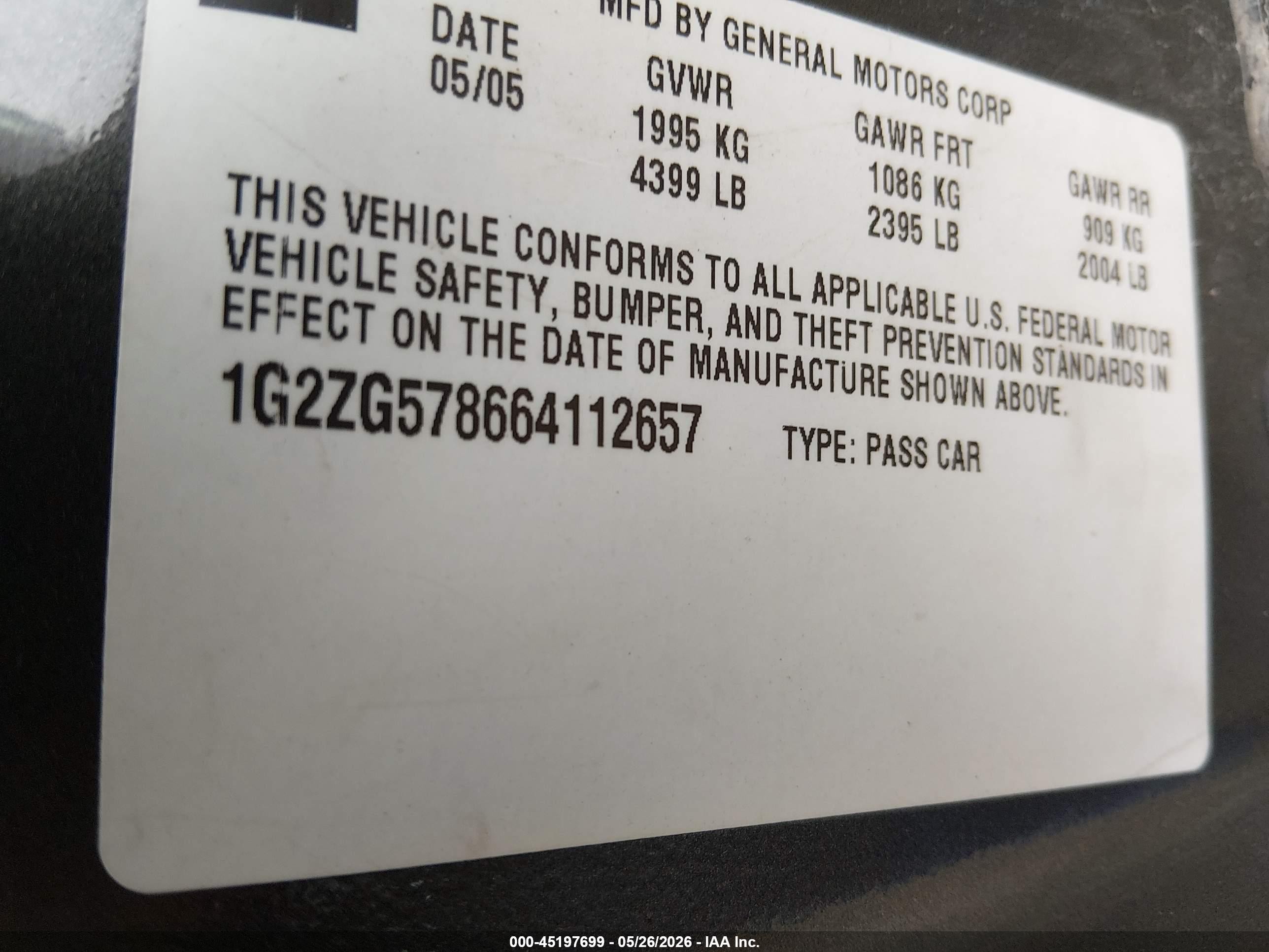2006 Pontiac G6   Gray vin: 1G2ZG578664112657