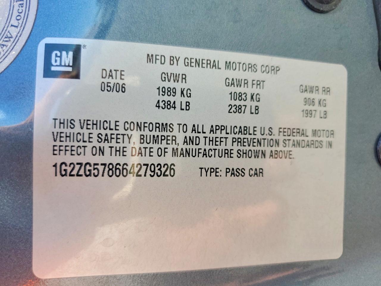 2006 Pontiac G6 Se1 Blue vin: 1G2ZG578664279326