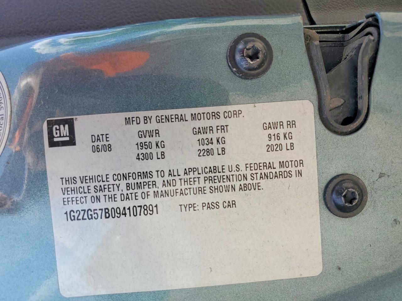 2009 Pontiac G6 Teal vin: 1G2ZG57B094107891