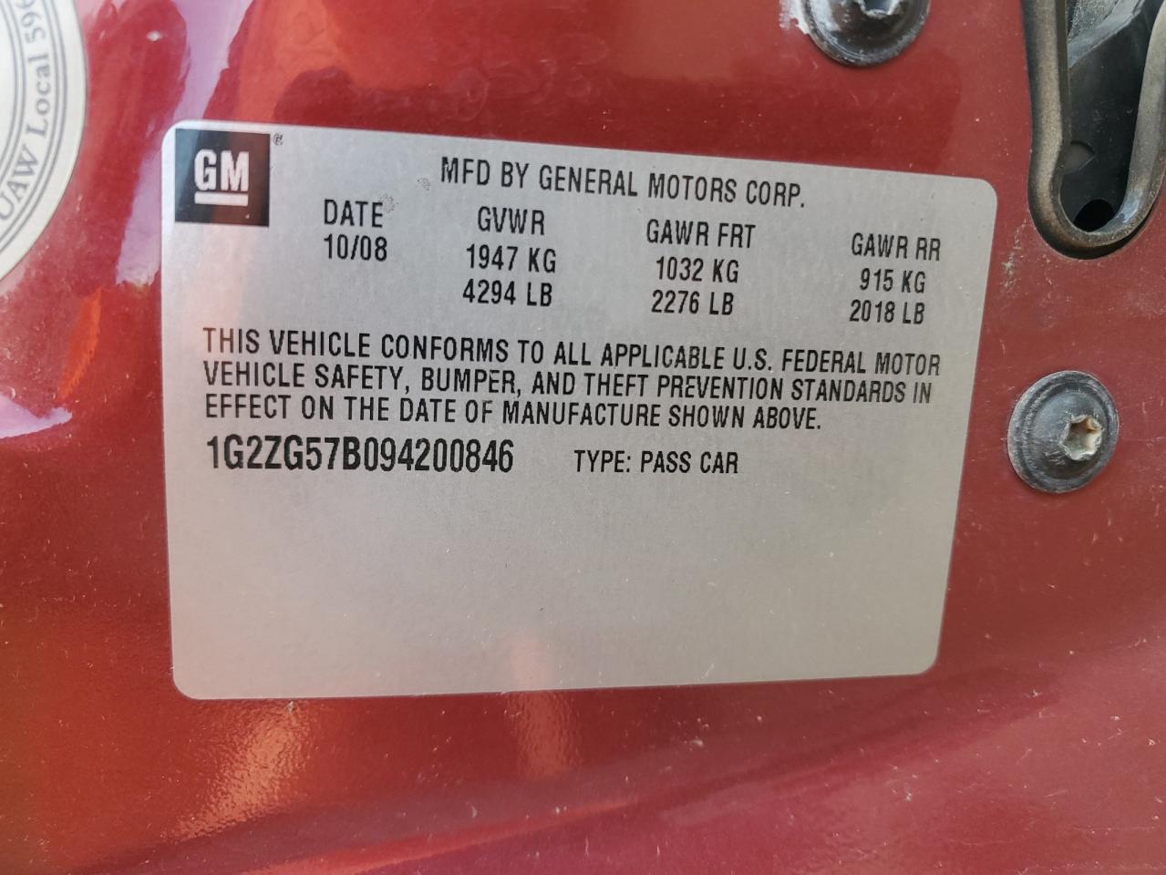 2009 Pontiac G6 Red vin: 1G2ZG57B094200846