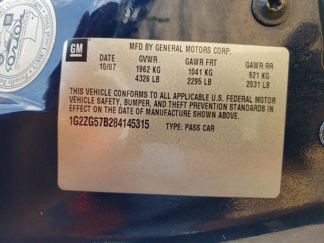 2008 Pontiac G6 Base Blue vin: 1G2ZG57B284145315