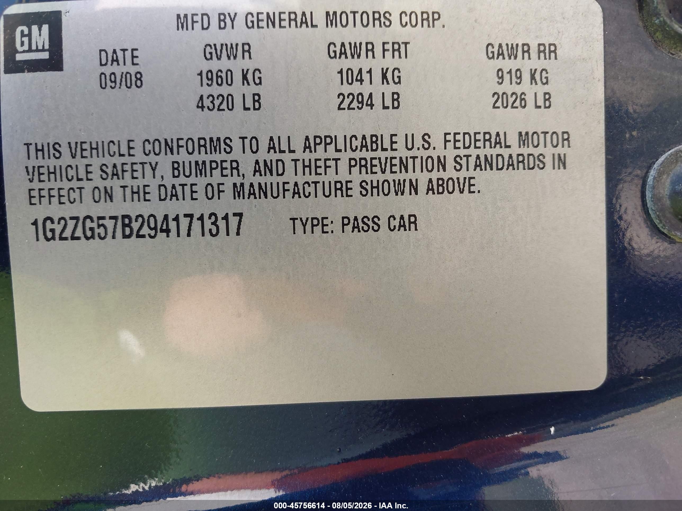 2009 Pontiac G6   Blue vin: 1G2ZG57B294171317
