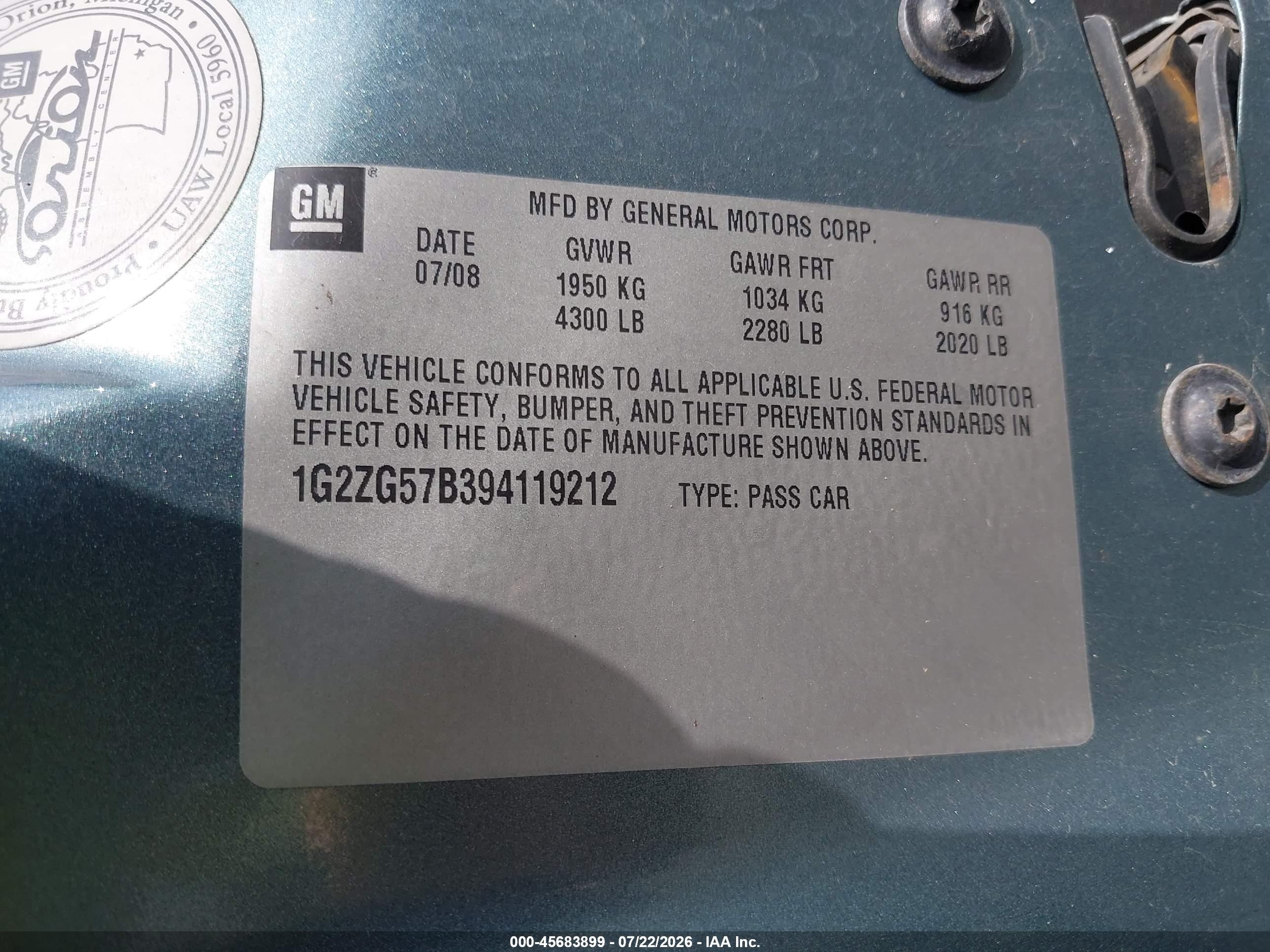 2009 Pontiac G6   Light Blue vin: 1G2ZG57B394119212