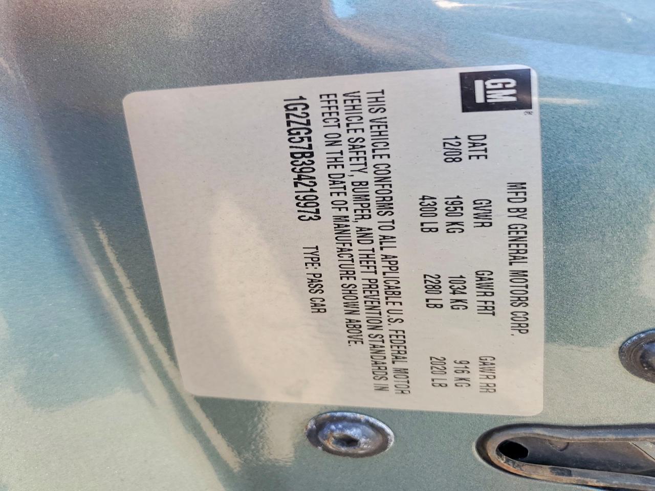 2009 Pontiac G6 Teal vin: 1G2ZG57B394219973