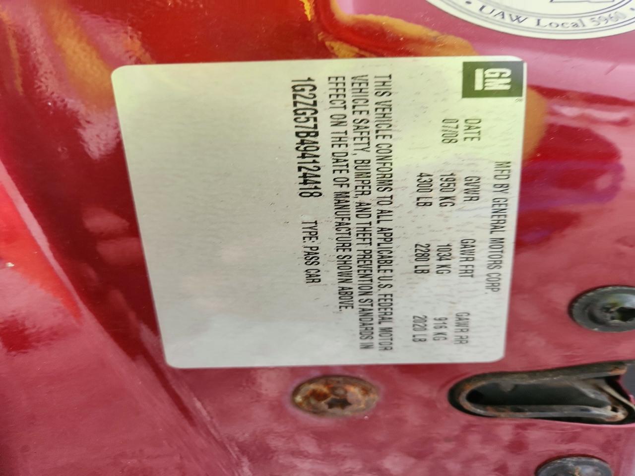 2009 Pontiac G6 Burgundy vin: 1G2ZG57B494124418