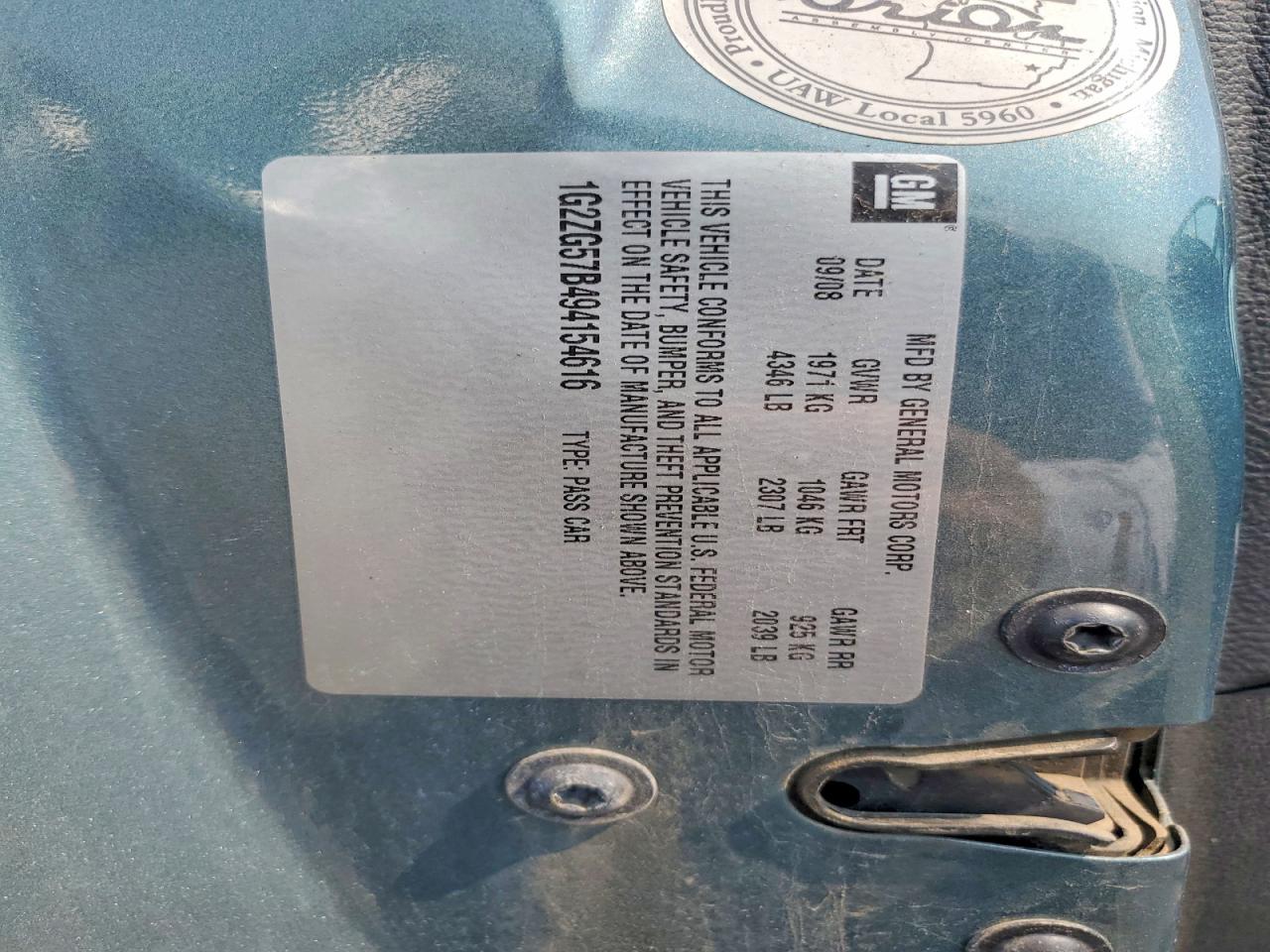 2009 Pontiac G6 Teal vin: 1G2ZG57B494154616