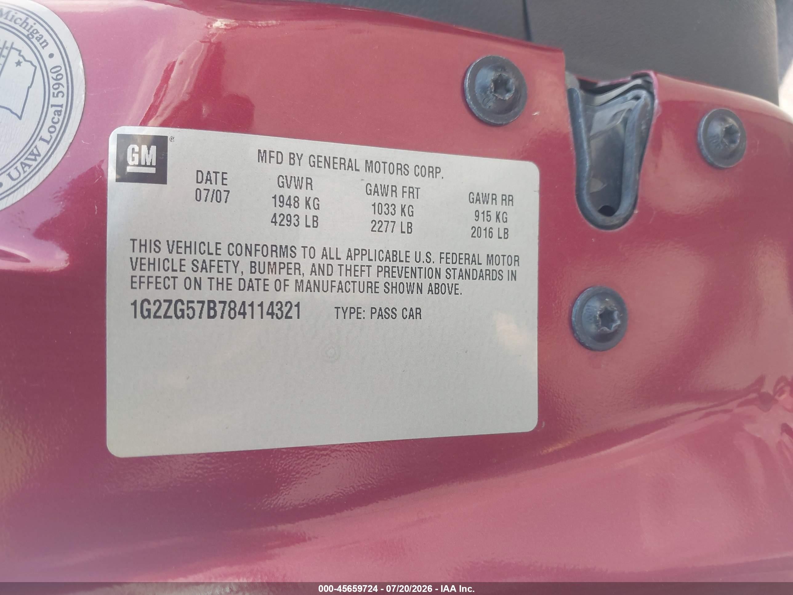 2008 Pontiac G6   Red vin: 1G2ZG57B784114321
