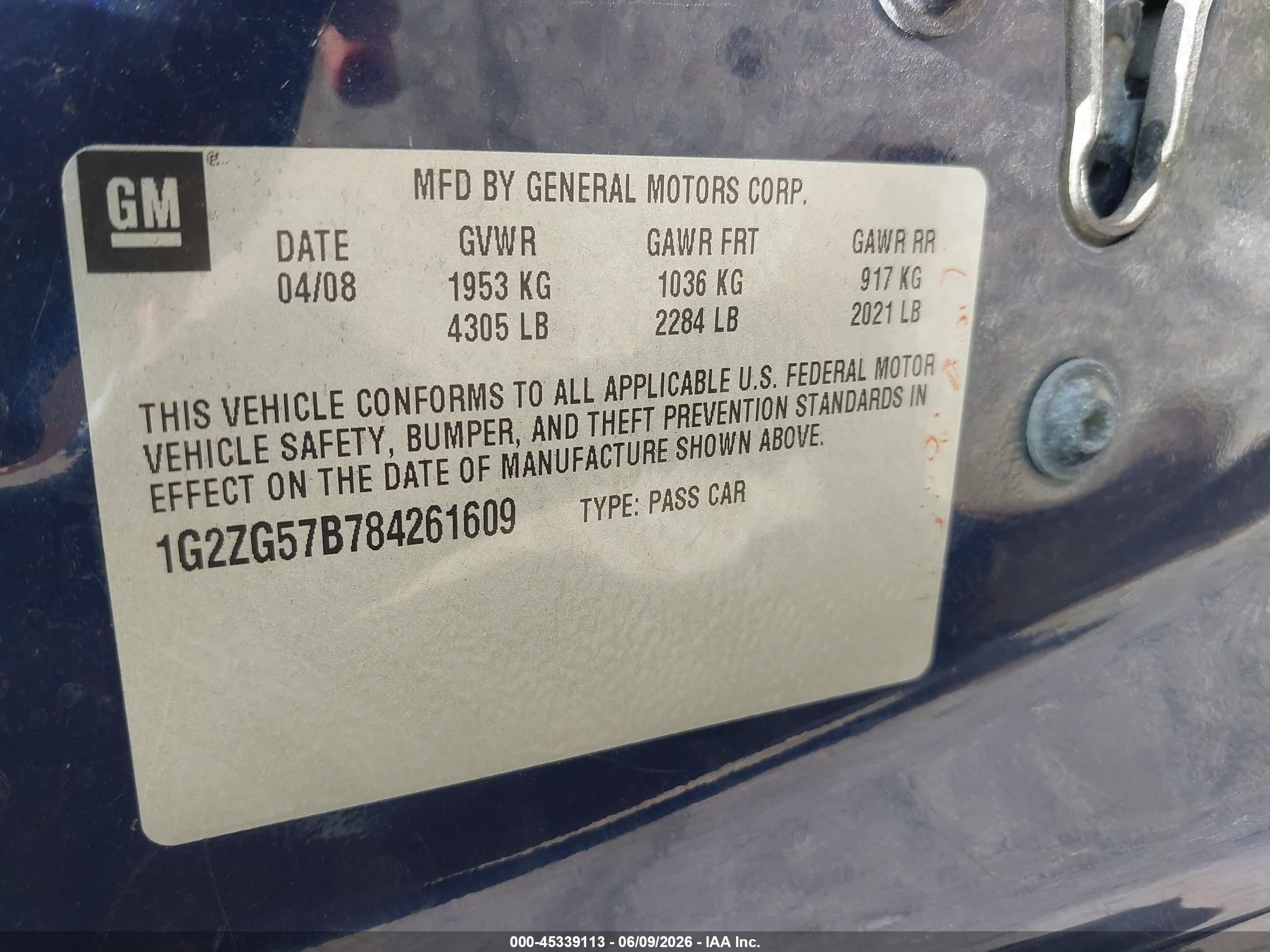 2008 Pontiac G6   Dark Blue vin: 1G2ZG57B784261609