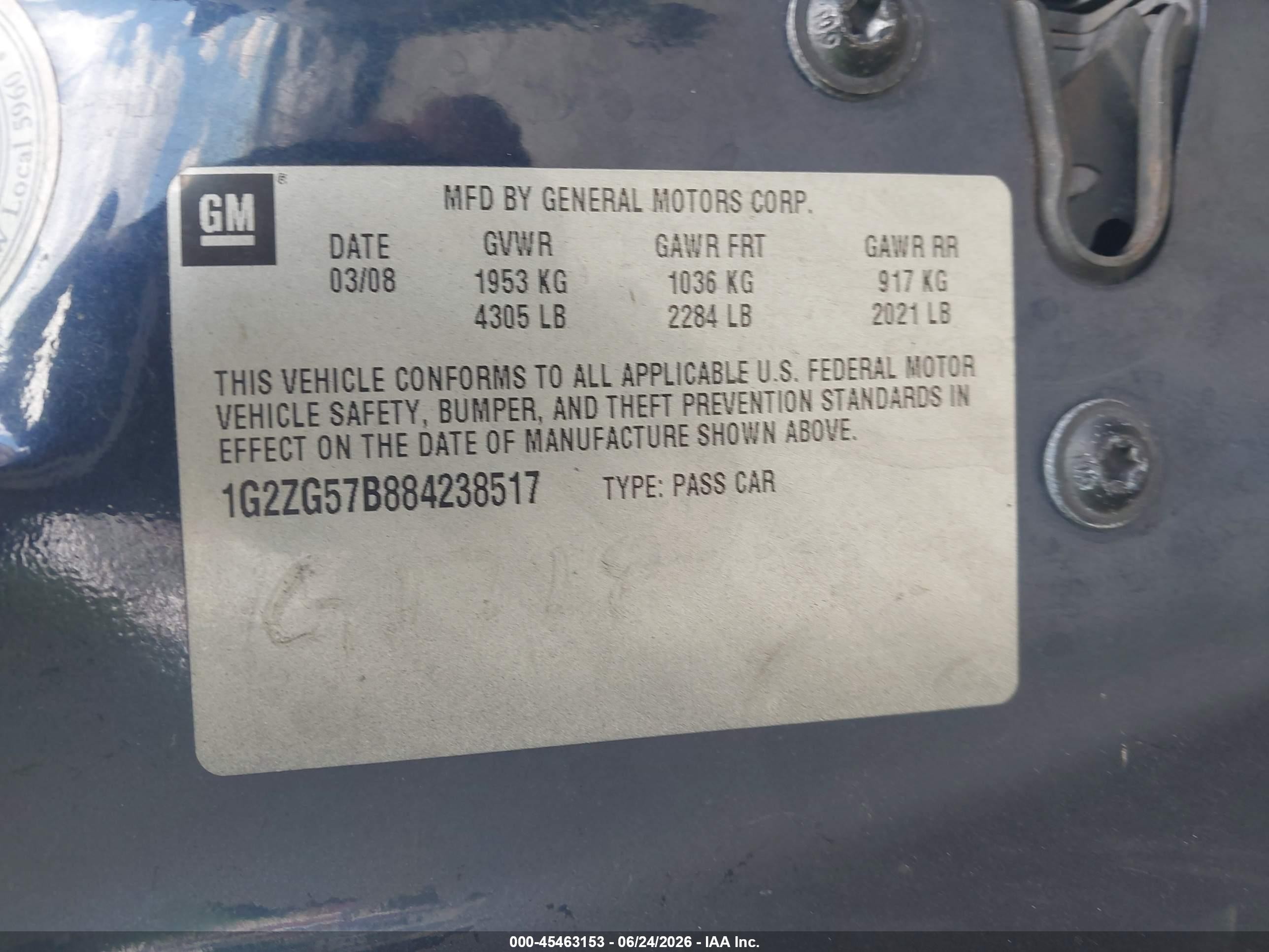 2008 Pontiac G6 Dark Blue vin: 1G2ZG57B884238517