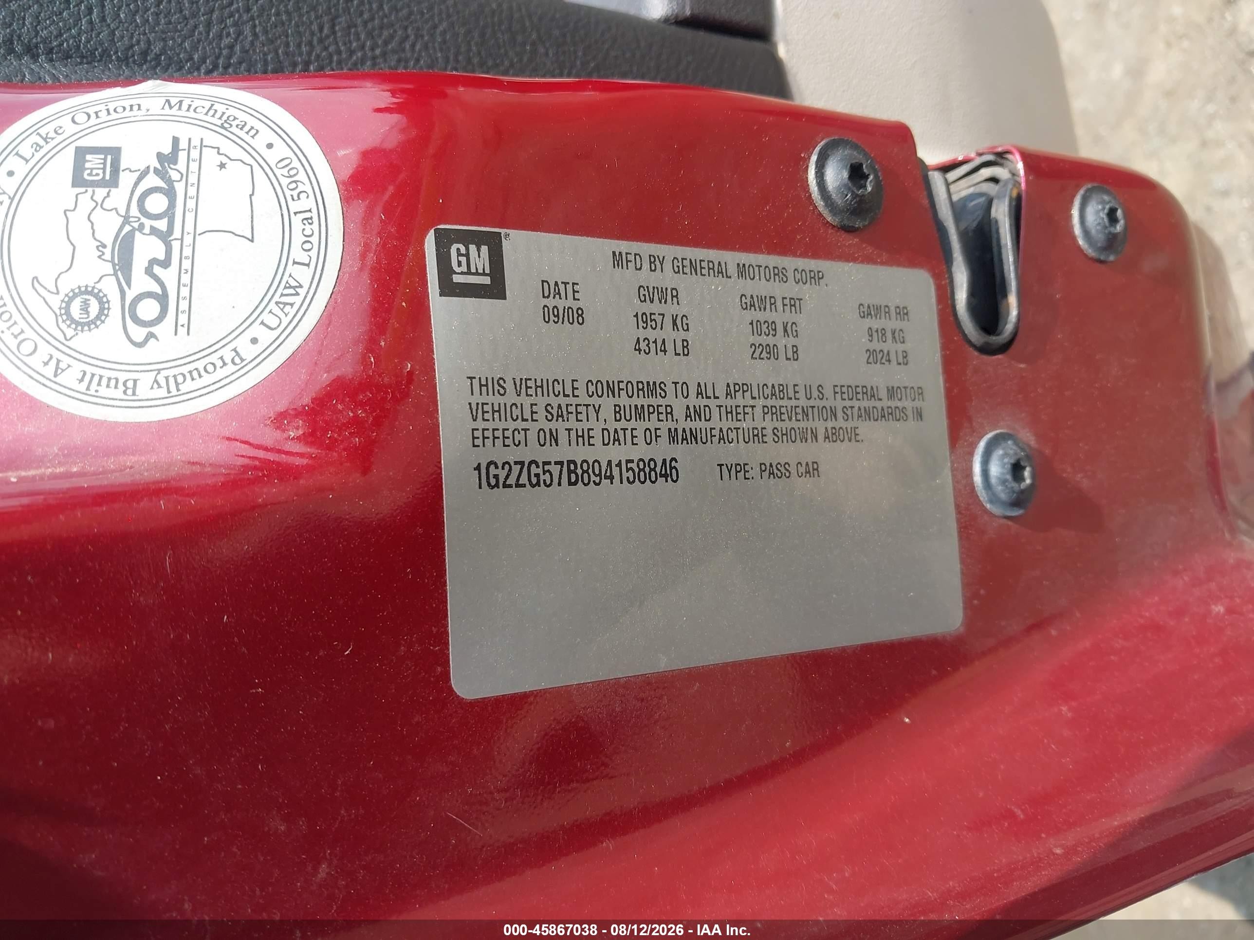 2009 Pontiac G6   Red vin: 1G2ZG57B894158846