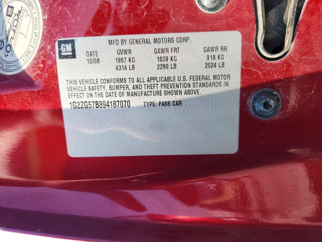 2009 Pontiac G6 Красный vin: 1G2ZG57B894187070