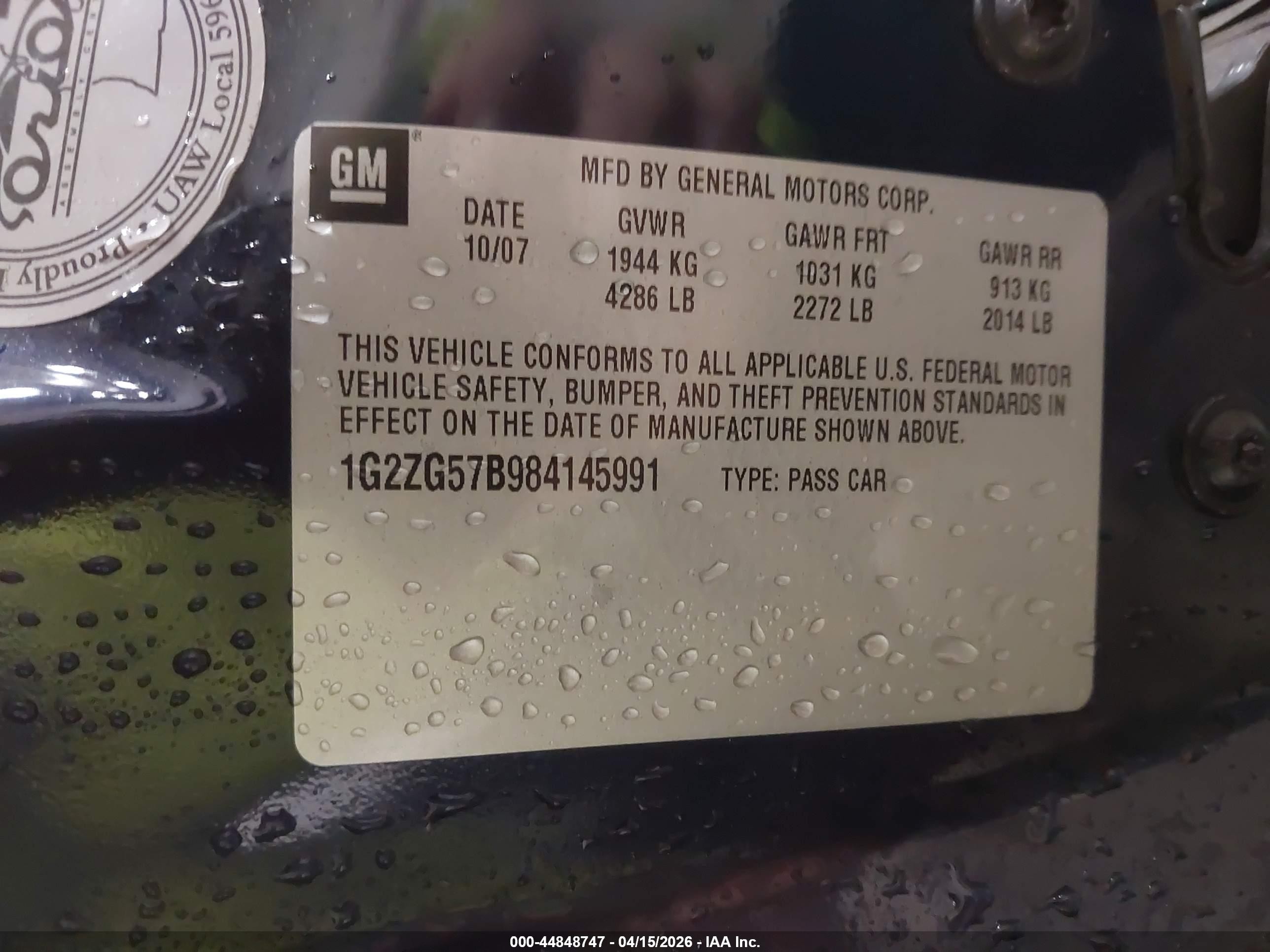 2008 Pontiac G6   Blue vin: 1G2ZG57B984145991