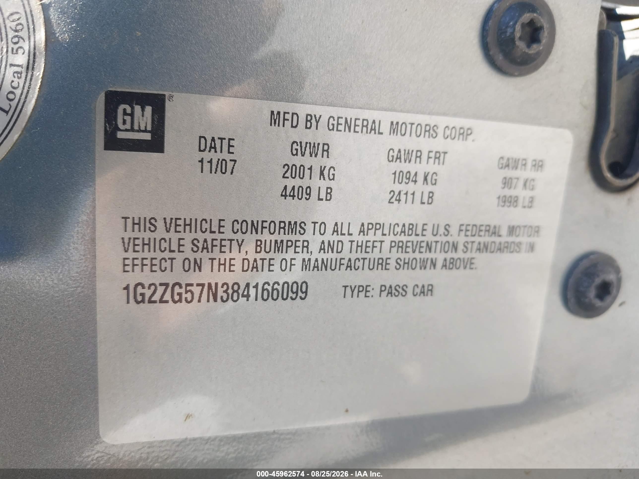 2008 Pontiac G6 Blue vin: 1G2ZG57N384166099