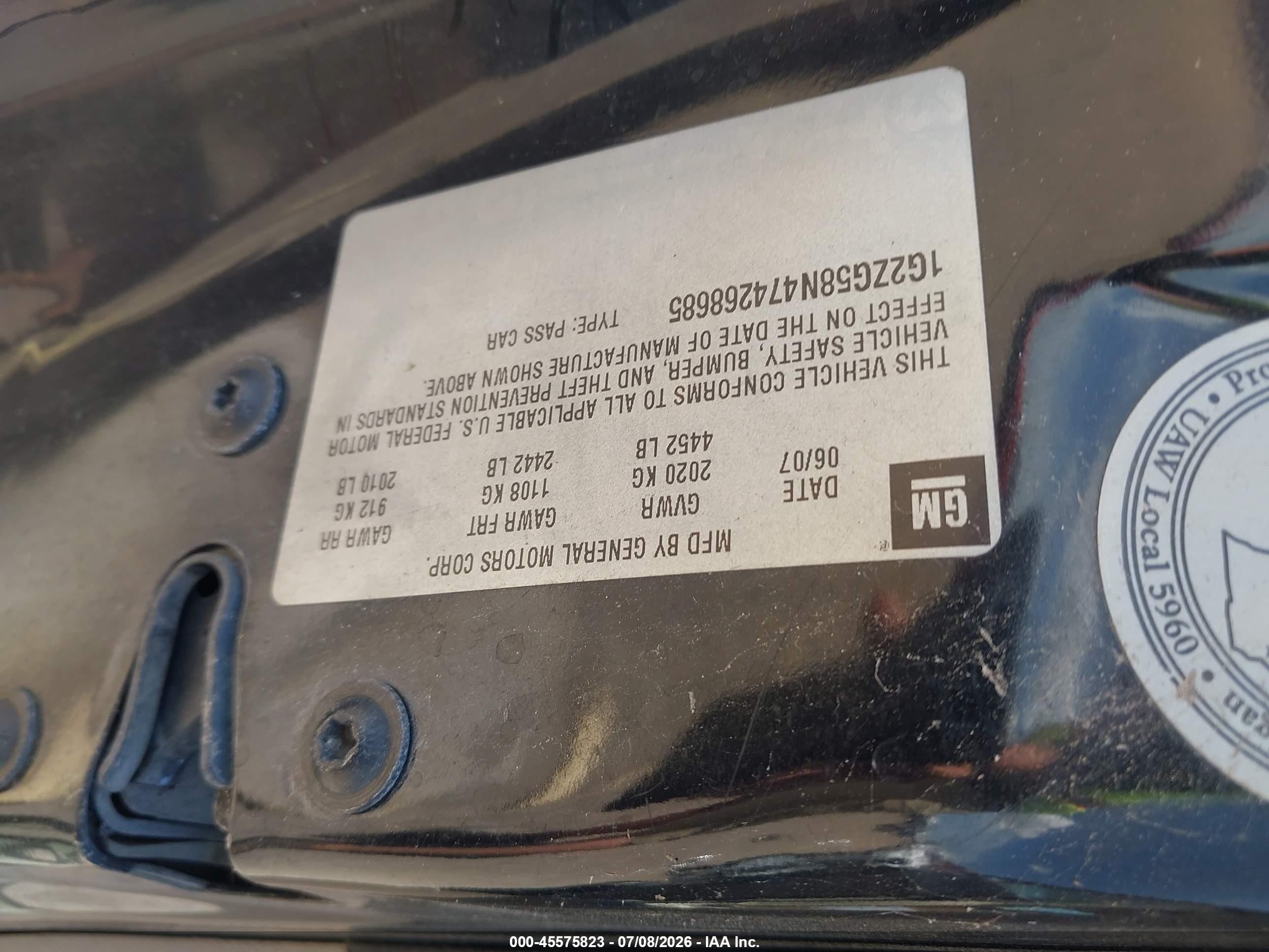 2007 Pontiac G6   Black vin: 1G2ZG58N474268685