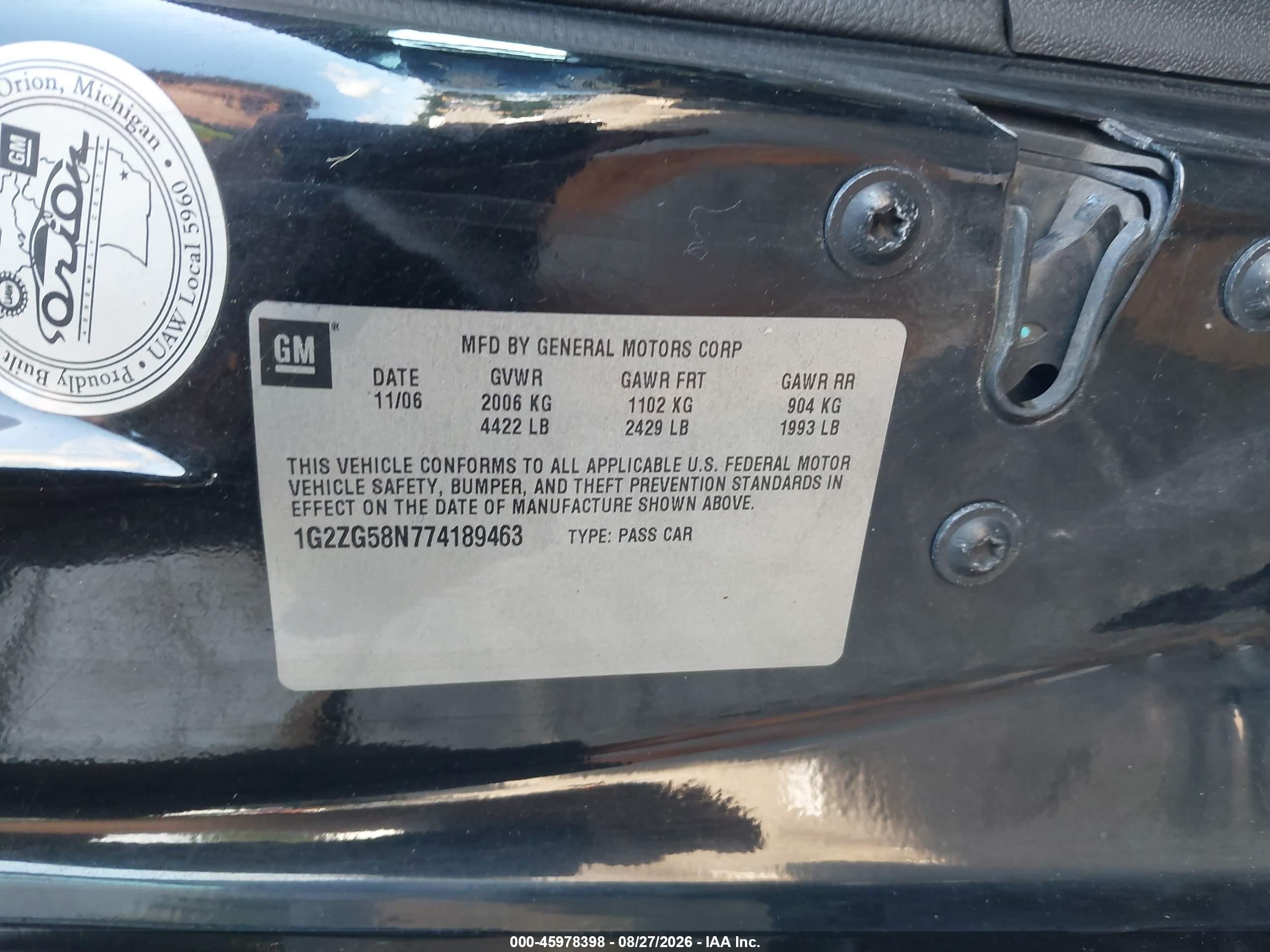 2007 Pontiac G6   Black vin: 1G2ZG58N774189463